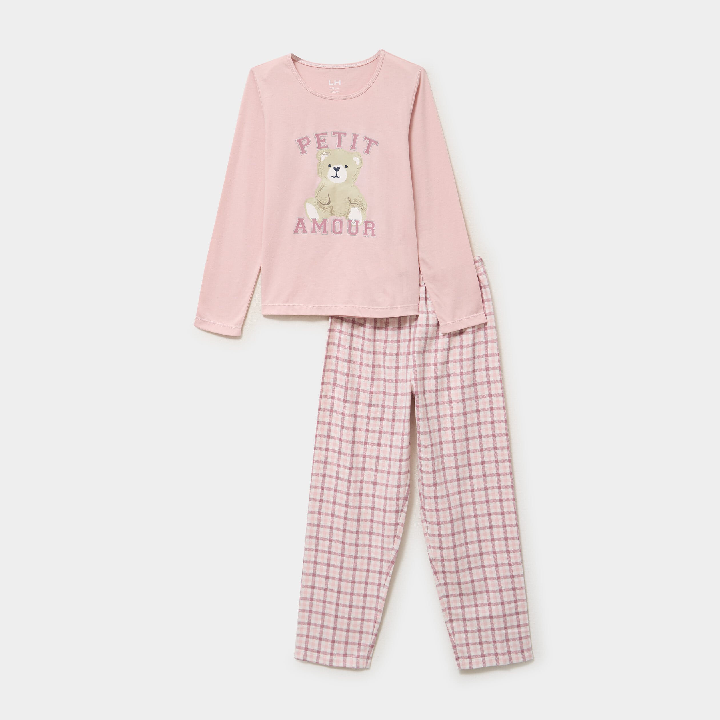 Ensemble pyjama pantalon et t-shirt rose clair fille