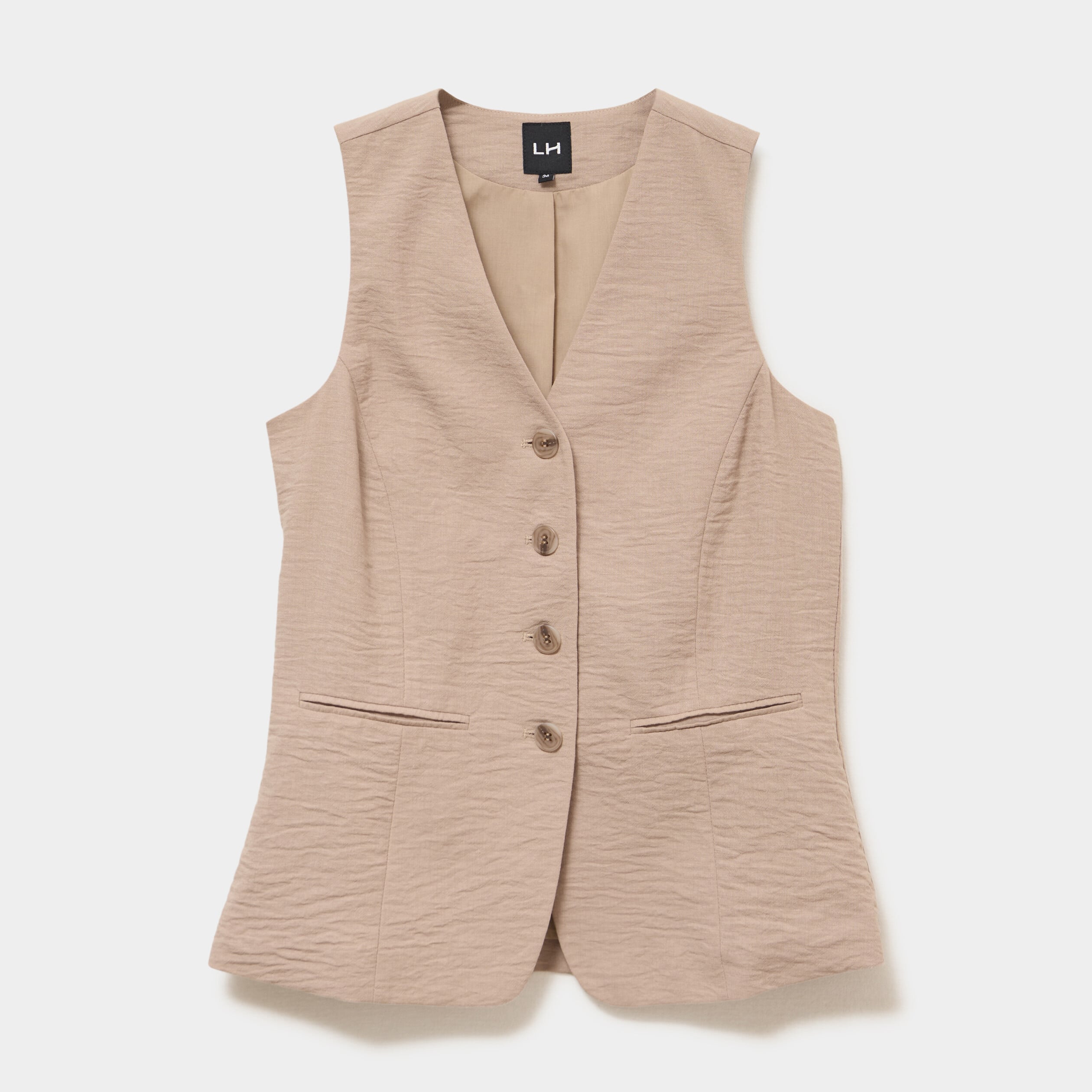 Veste sans manches ajust&eacute;e boutonn&eacute;e marron femme