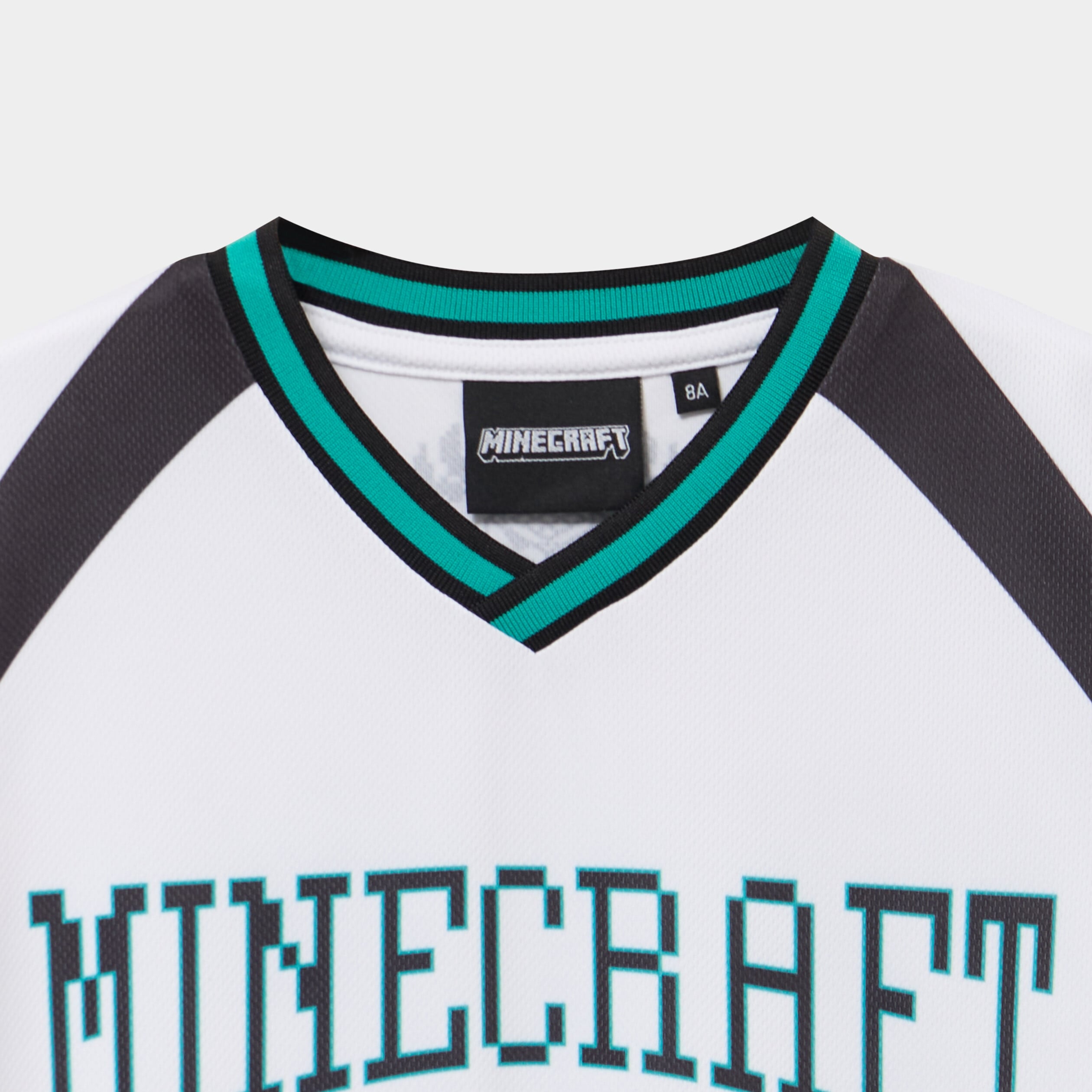 T-shirt col en V Minecraft blanc gar&ccedil;on