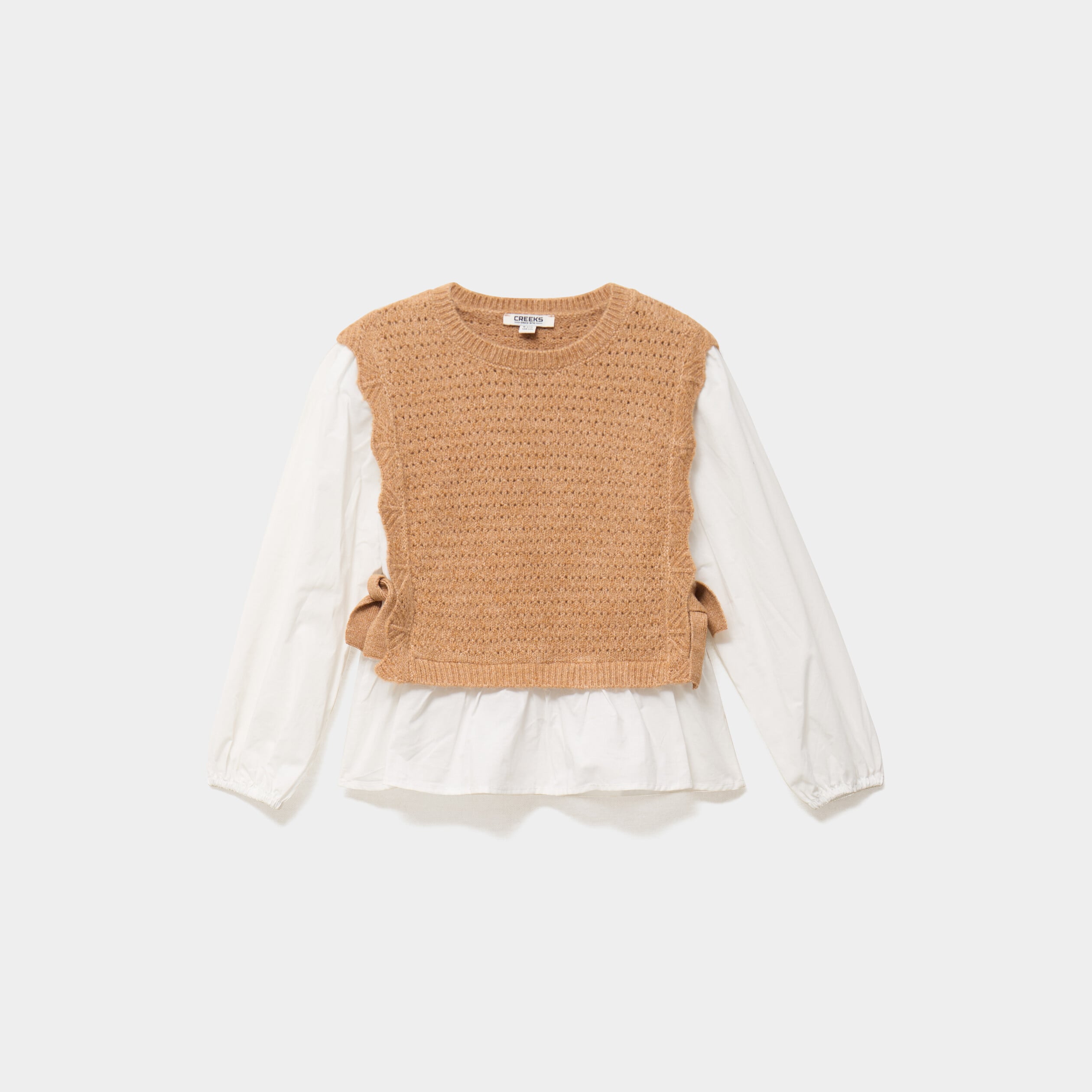 Pull effet 2-en-1 manches blouse camel fille