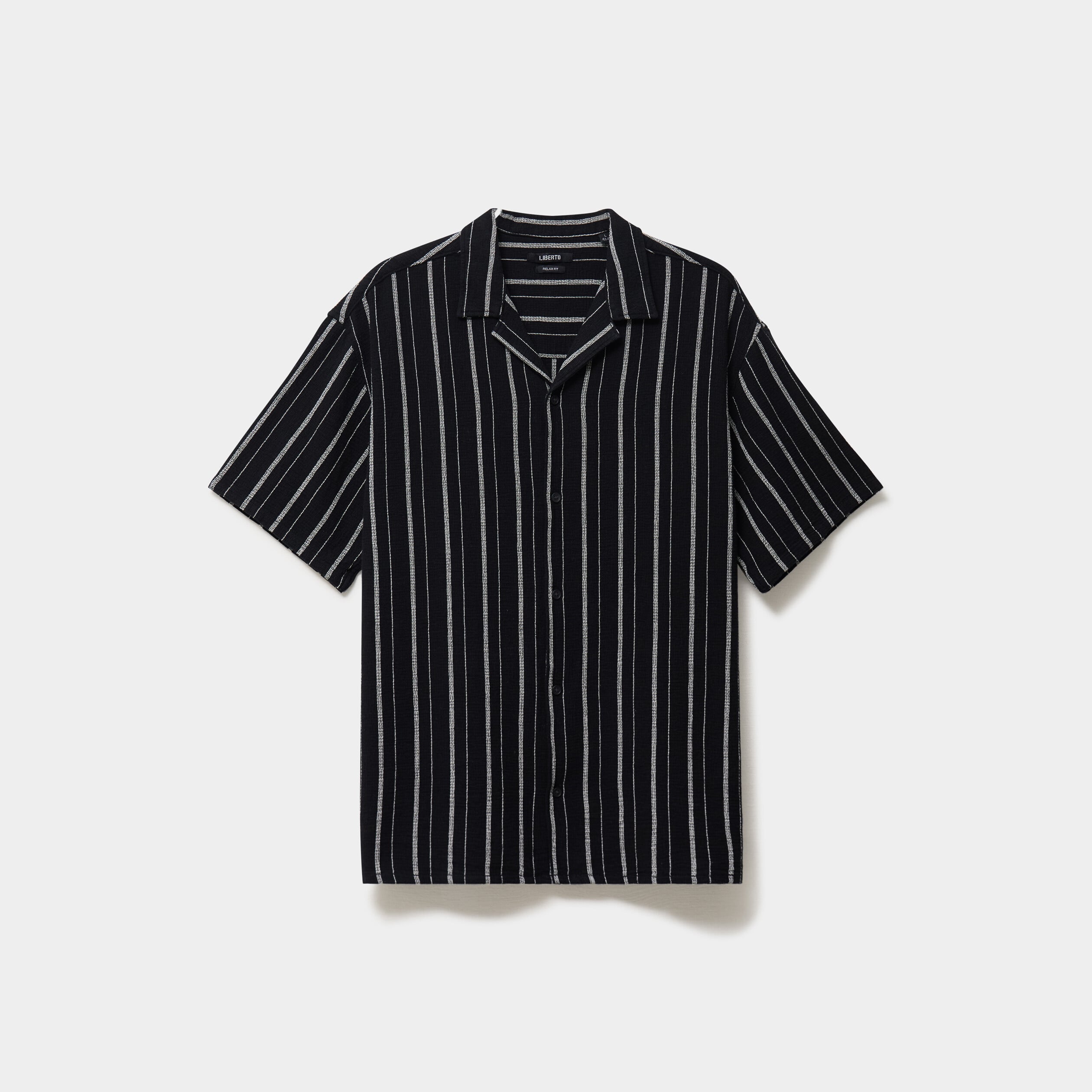Chemise col cubain manches courtes coton noir homme