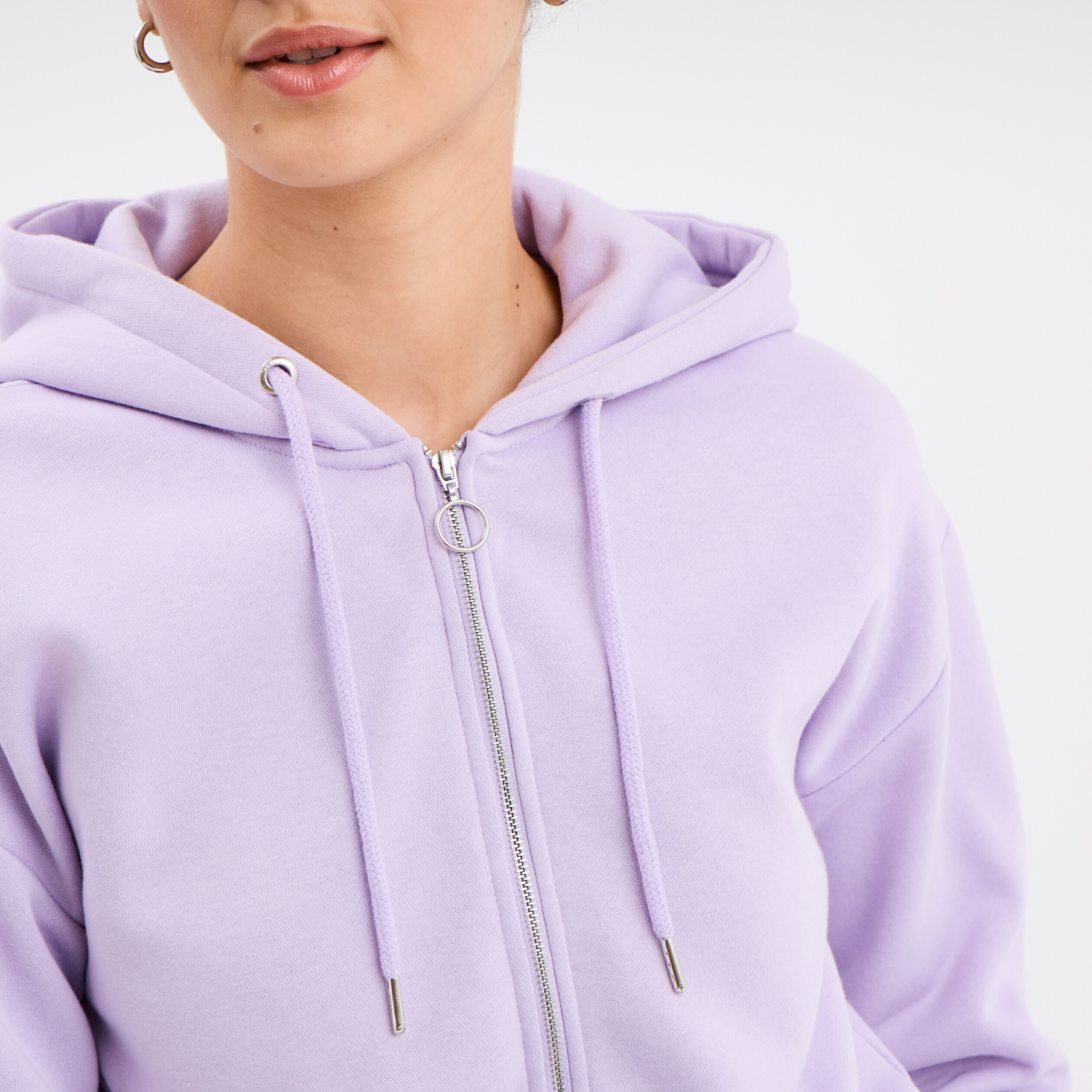 sweat zippe a capuche court violet clair femme Sweat zippé à capuche court violet clair femme