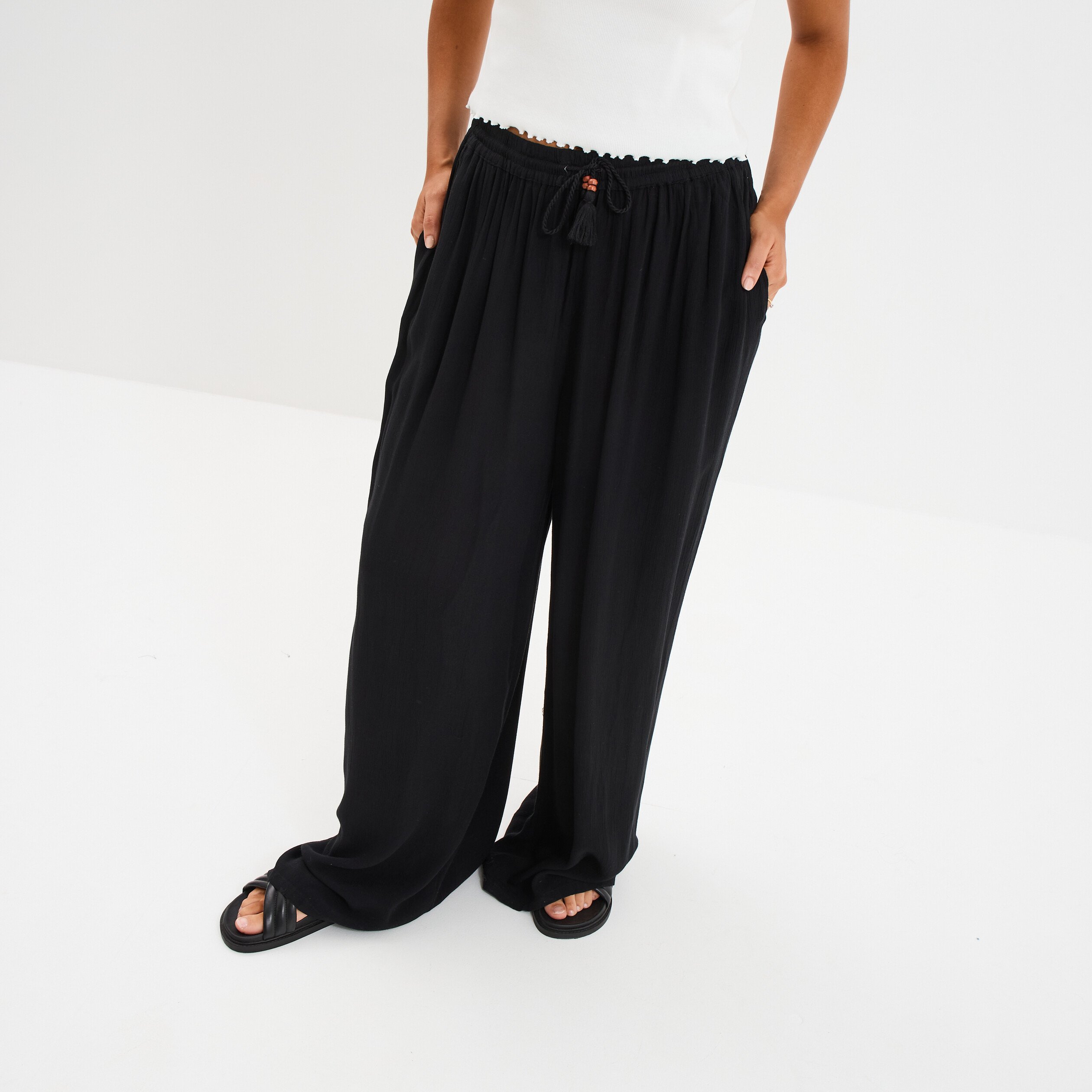 pantalon large fluide noir femme Pantalon large fluide noir femme