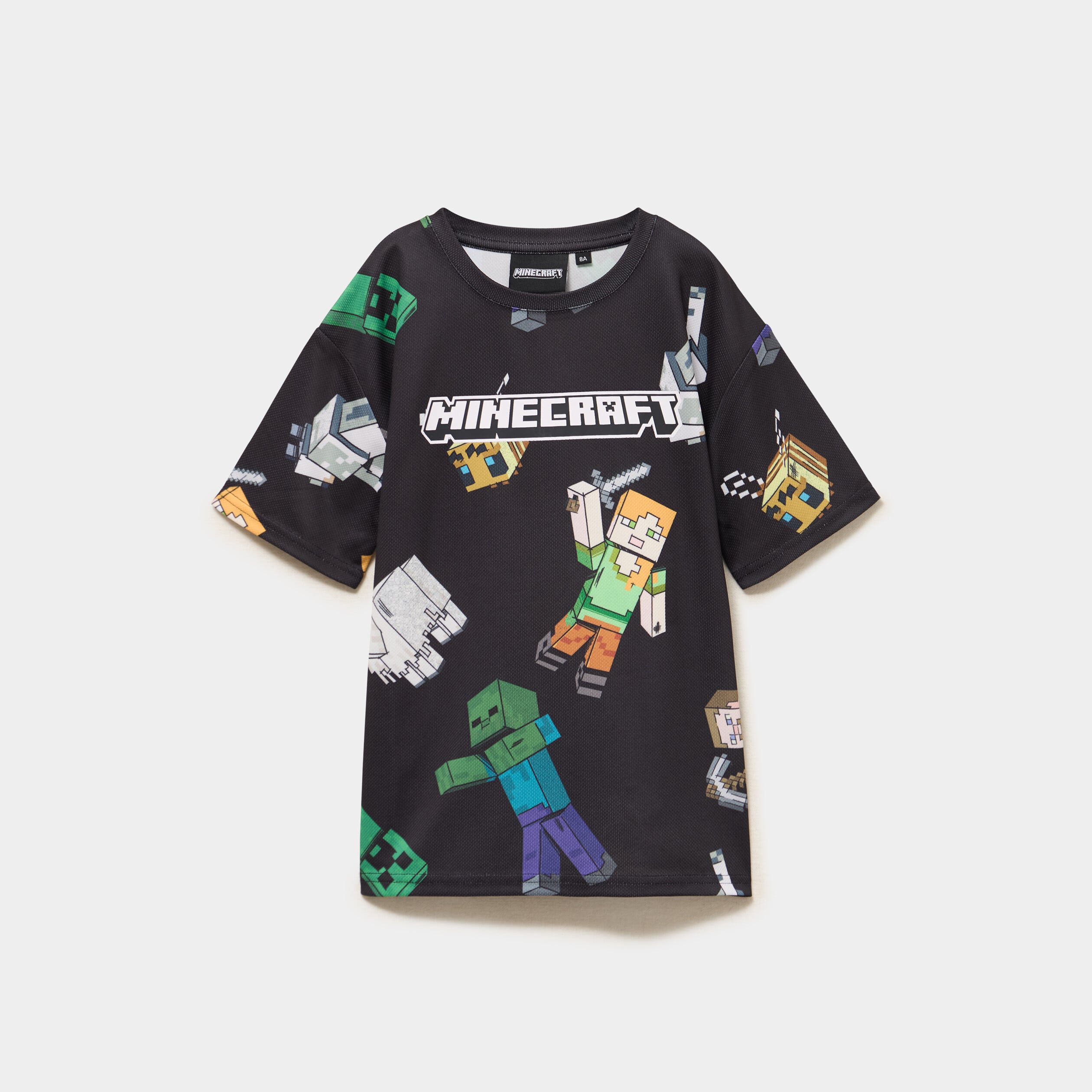 T-shirt manches courtes droit Minecraft noir gar&ccedil;on