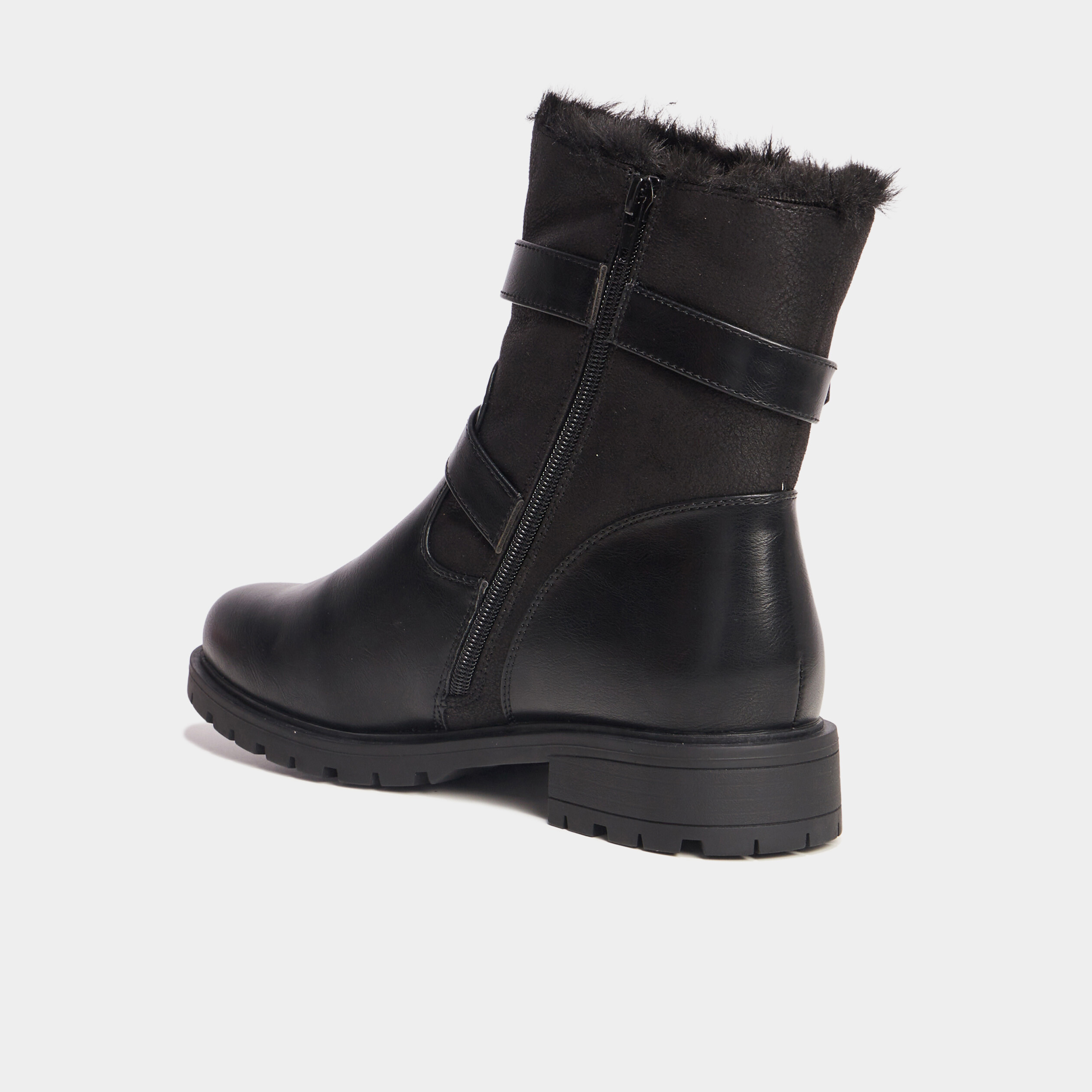 Boots motarde fourr&eacute;es avec boucles noir femme