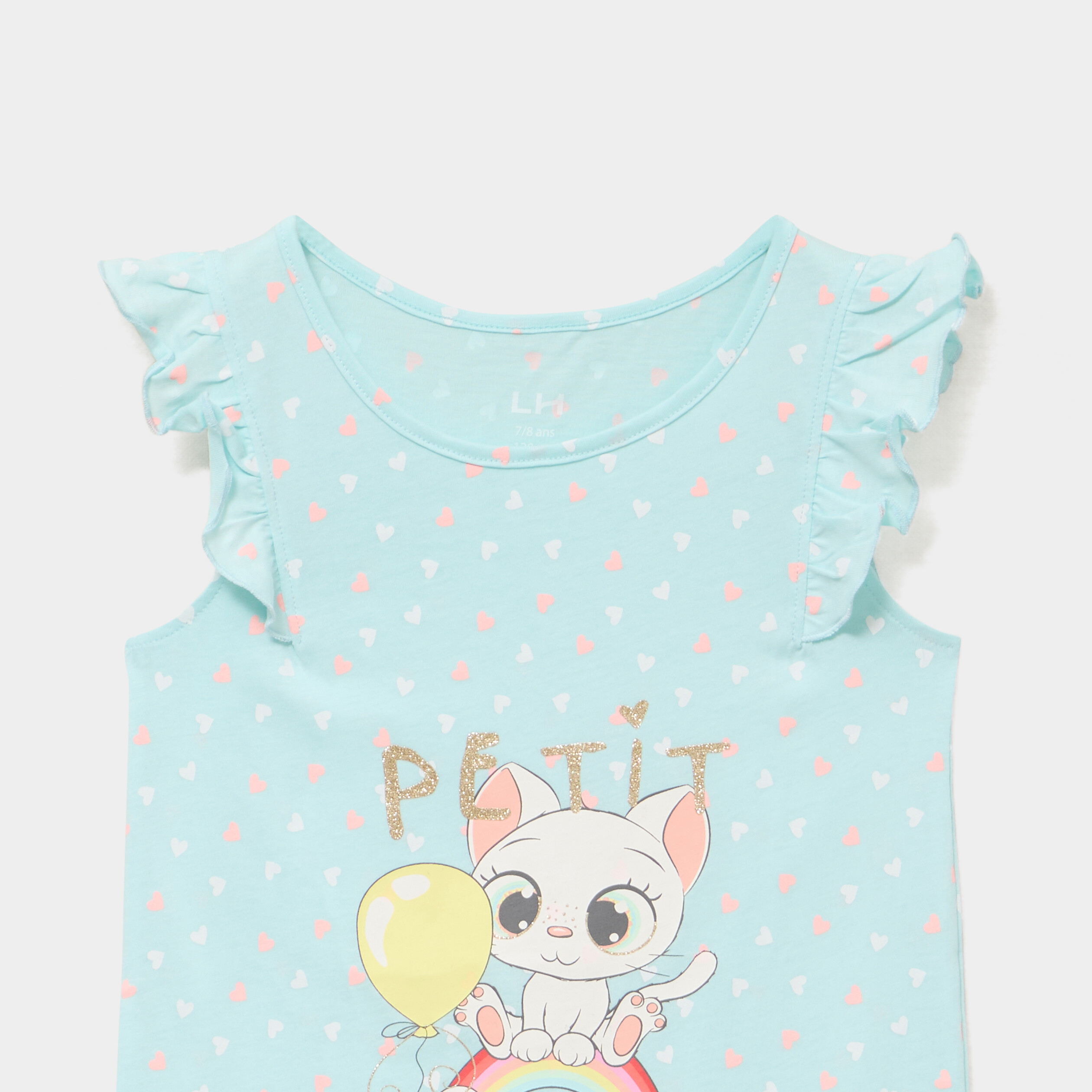Chemise de nuit manches &agrave; volants coton vert fille