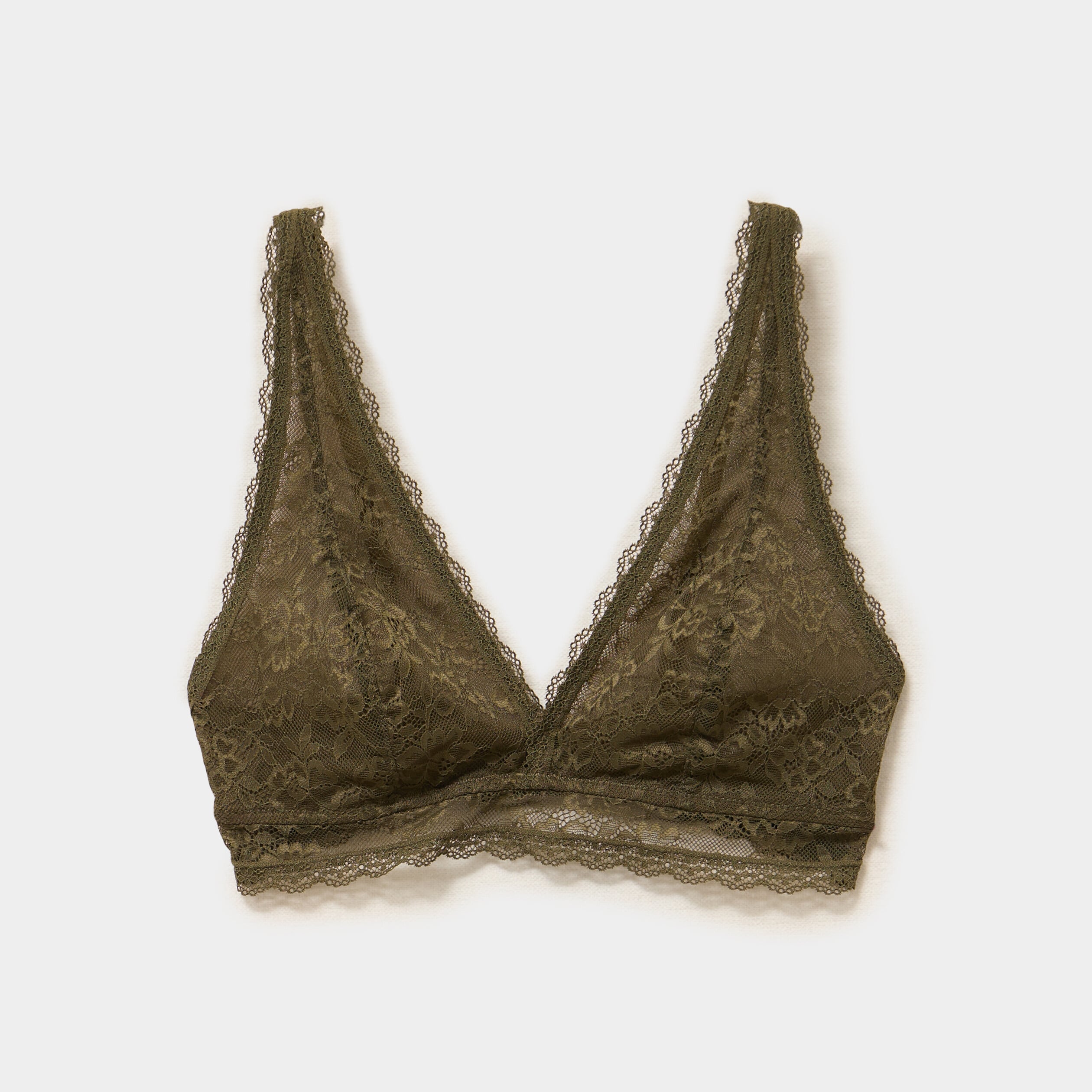 Soutien-gorge triangle dentelle vert kaki femme