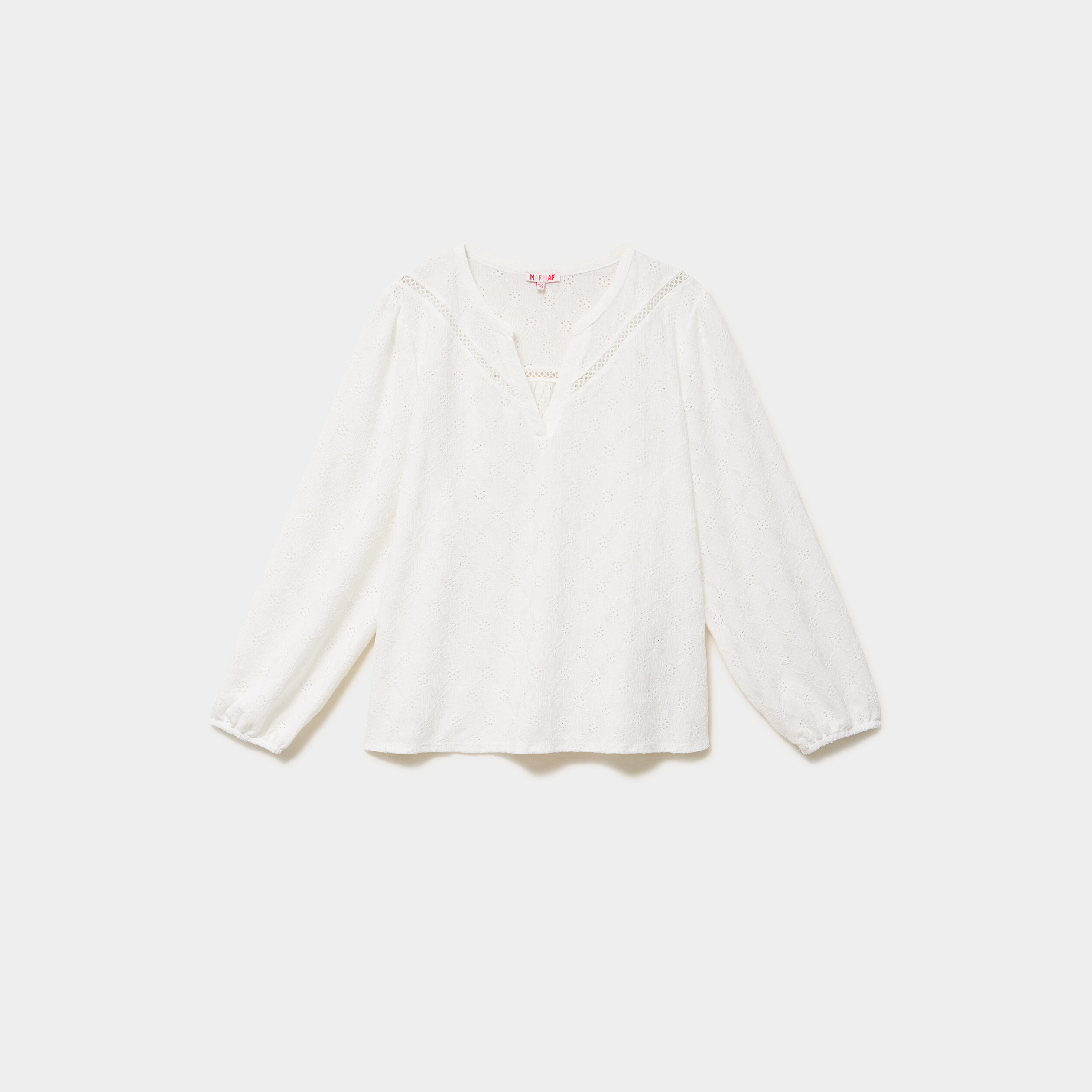 Blouse ajour&eacute;e manches 3/4 col tunisien blanc femme grande taille