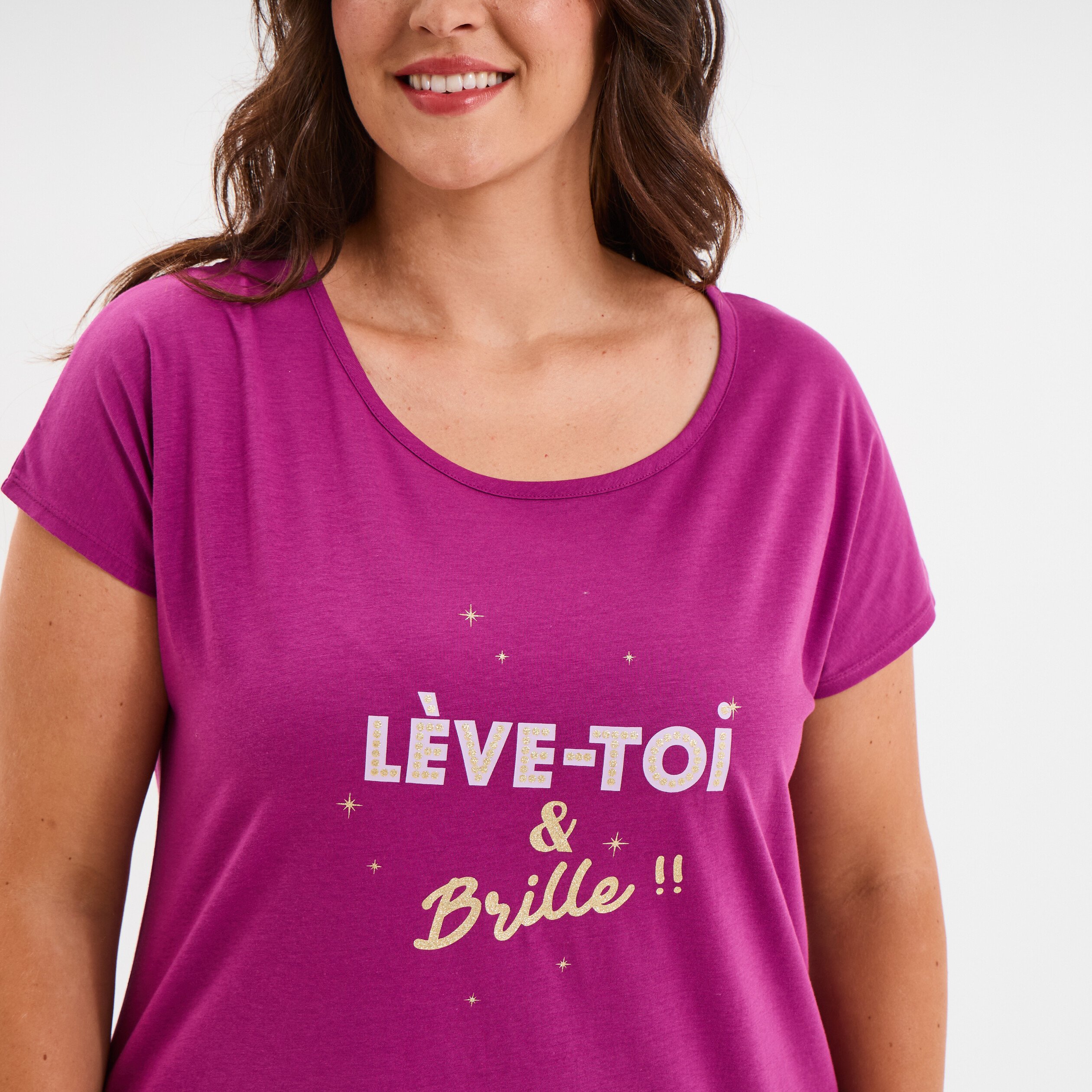 ensemble pyjama corsaire et t shirt violet femmegt Ensemble pyjama corsaire et t-shirt violet femme grande taille