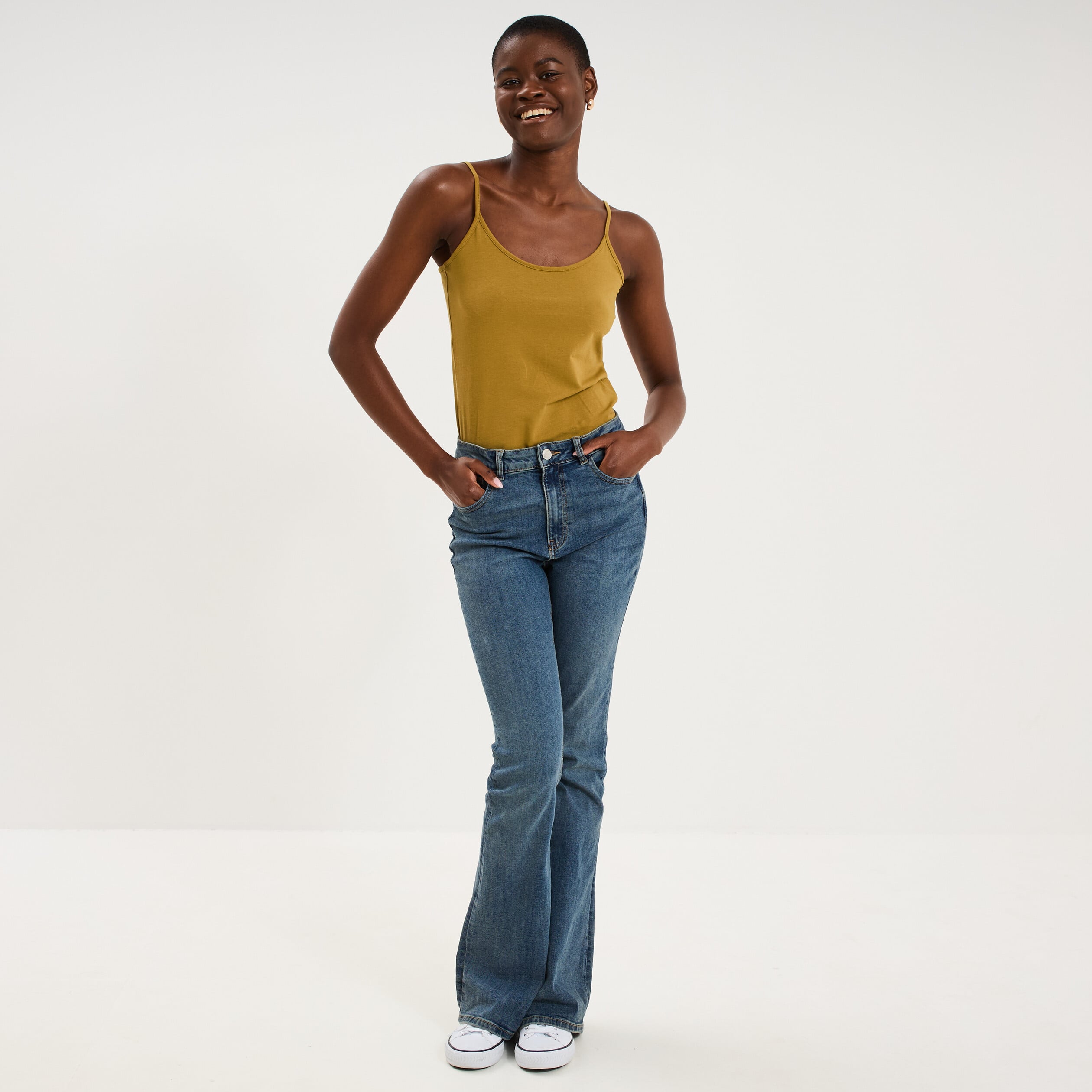 D&eacute;bardeur coton bretelles r&eacute;glables vert olive femme