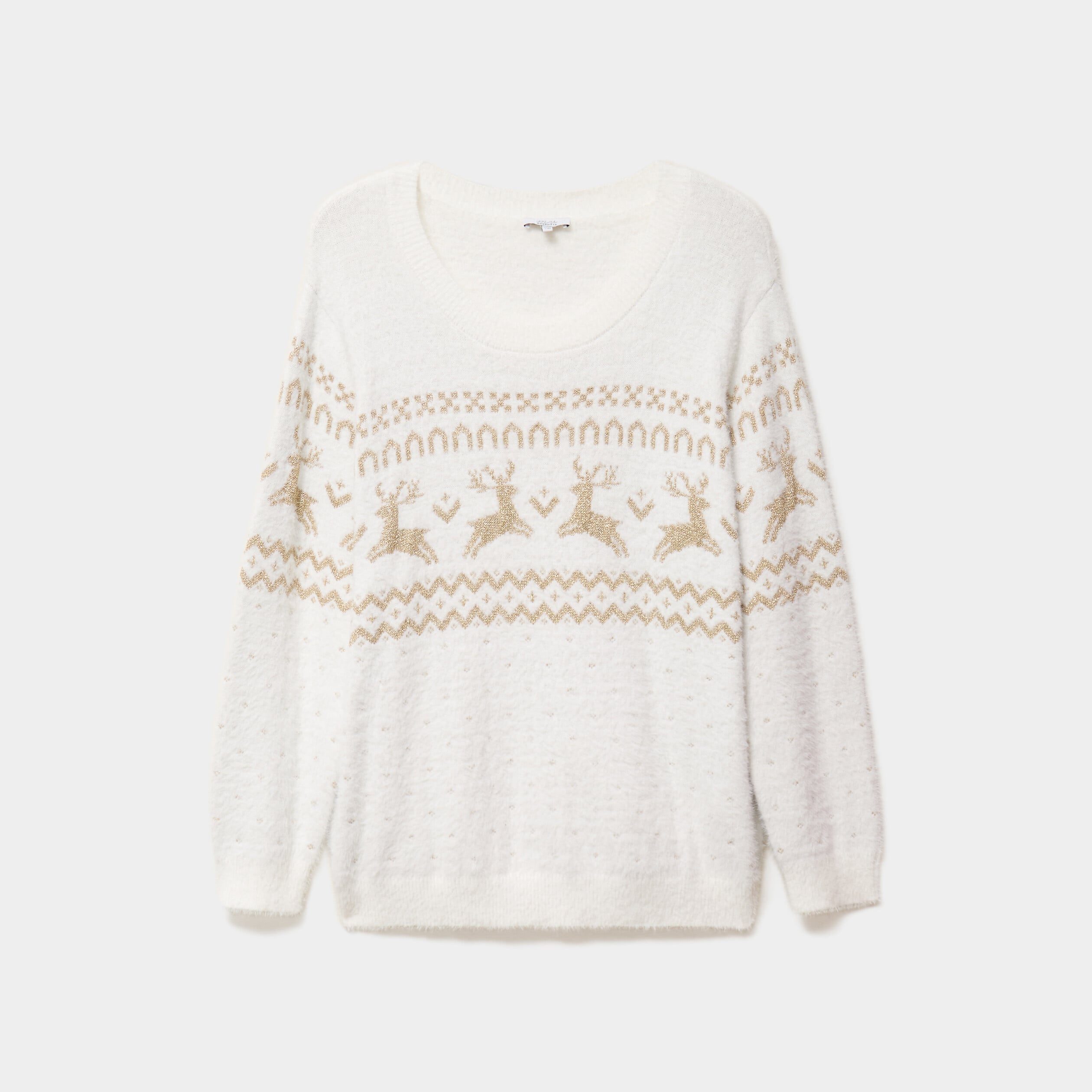 Pull de No&euml;l manches longues ivoire femme grande taille