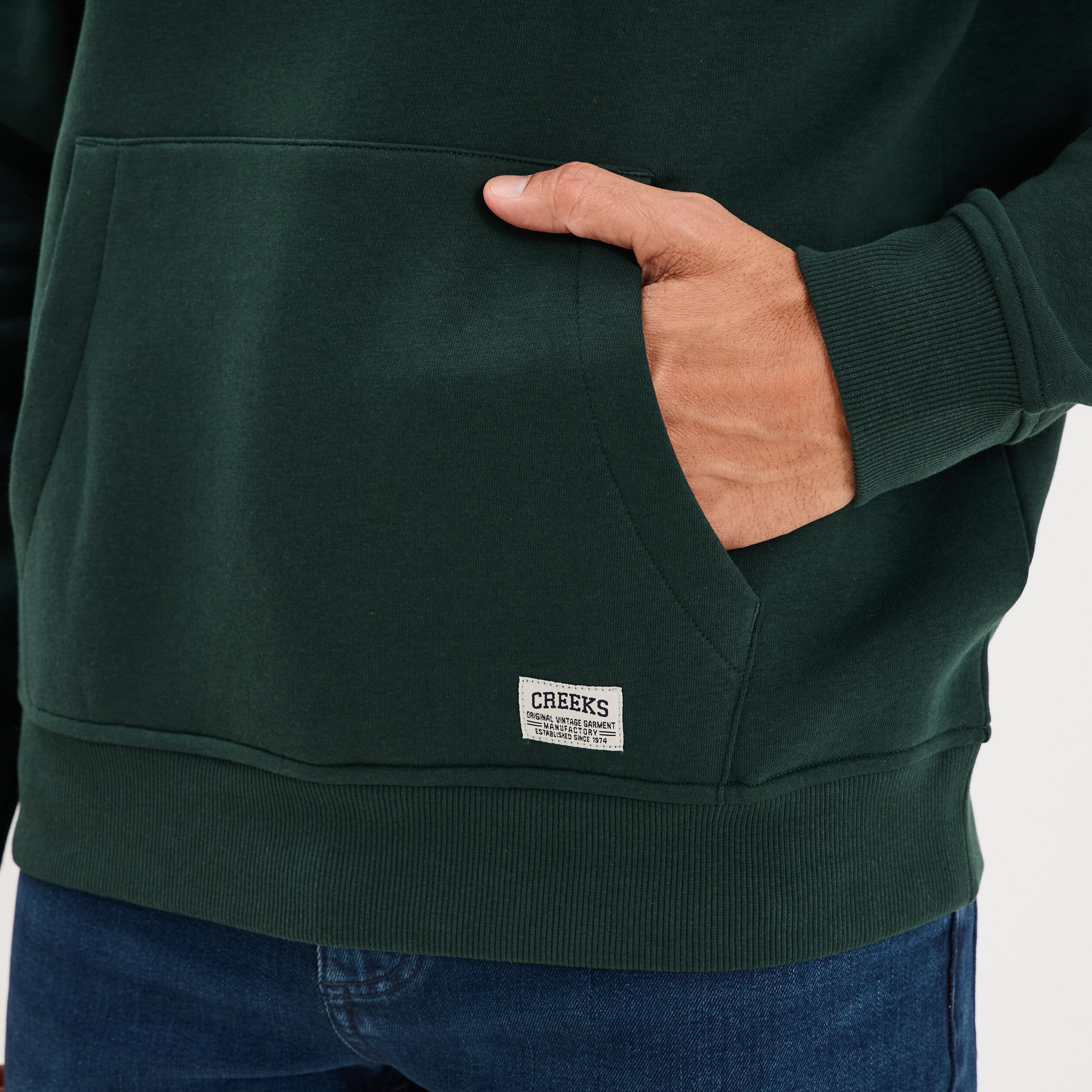 Sweat hoodie 1 poche manches longues vert homme