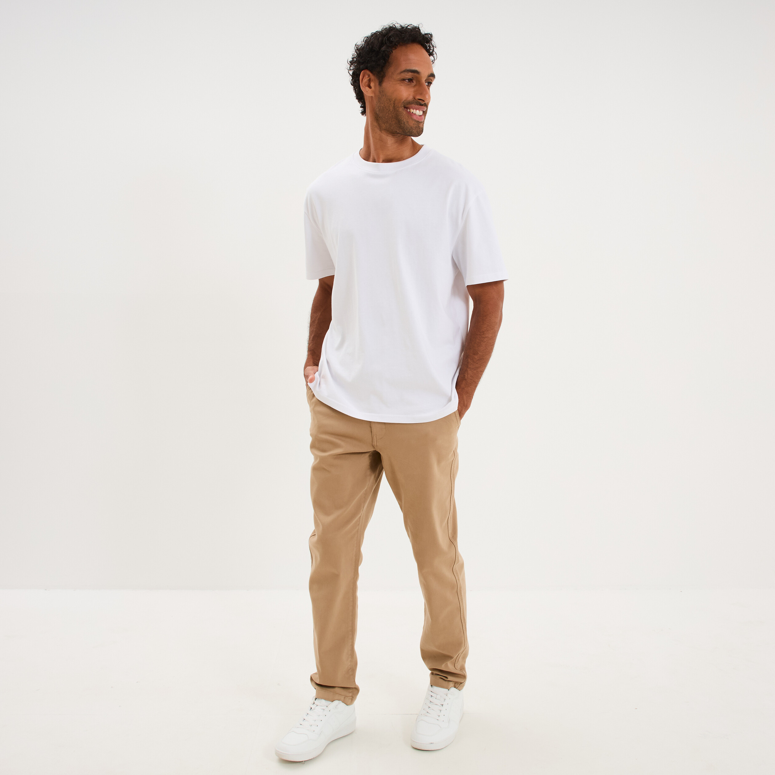 Pantalon chino droit confort beige homme