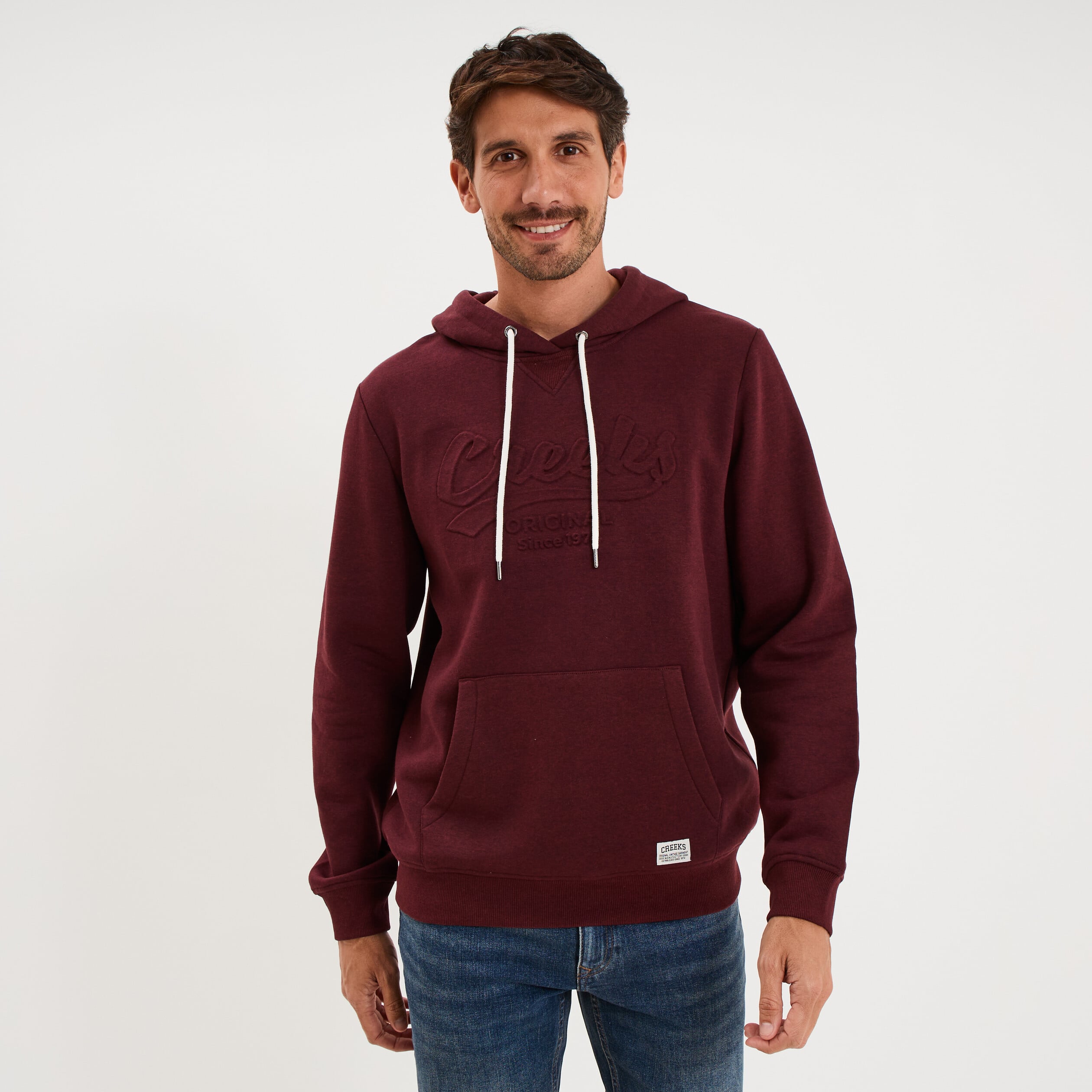 Sweat hoodie 1 poche et capuche prune homme