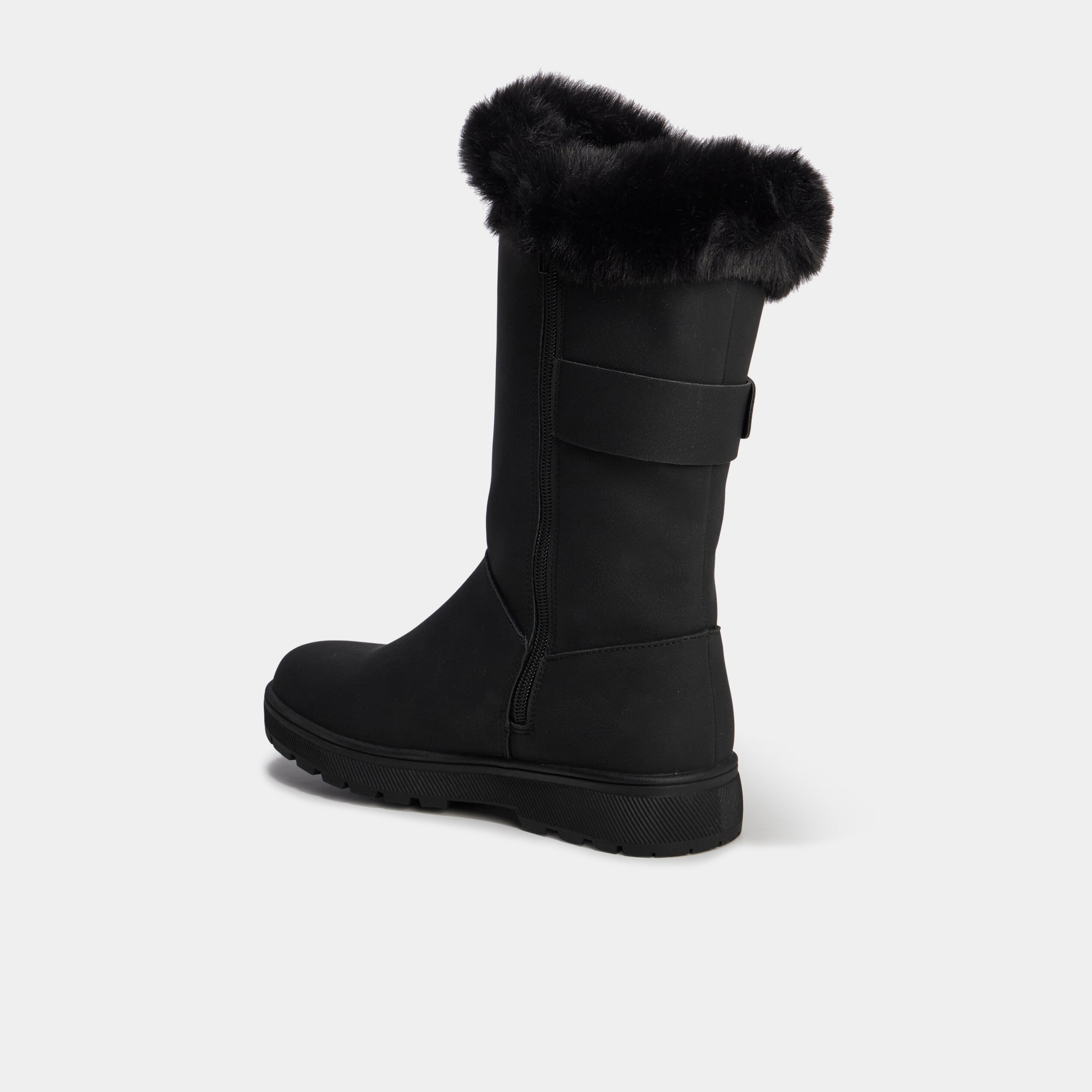 Bottes plates fourr&eacute;es avec boucles noir femme