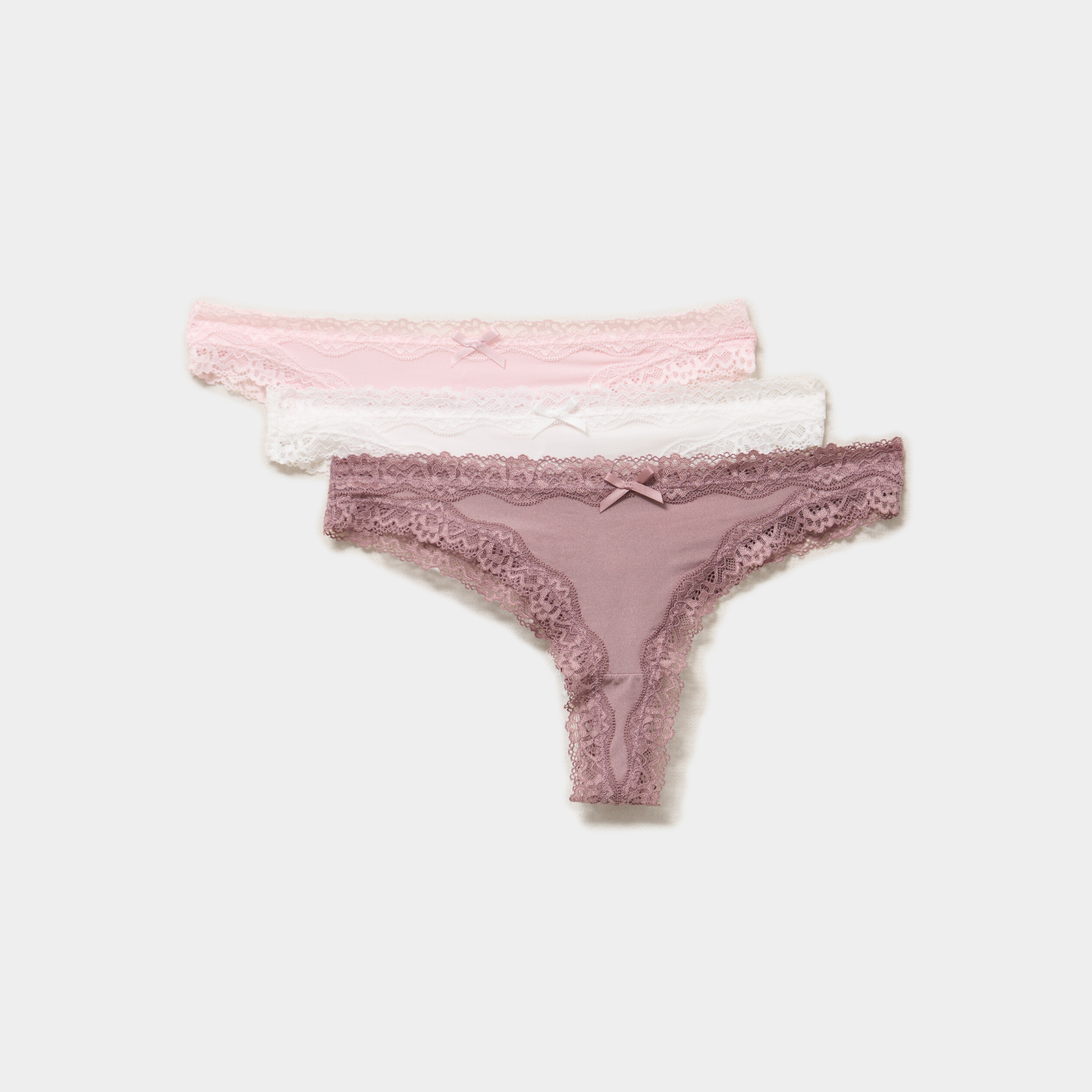 Lot 3 tangas avec dentelle mauve femme