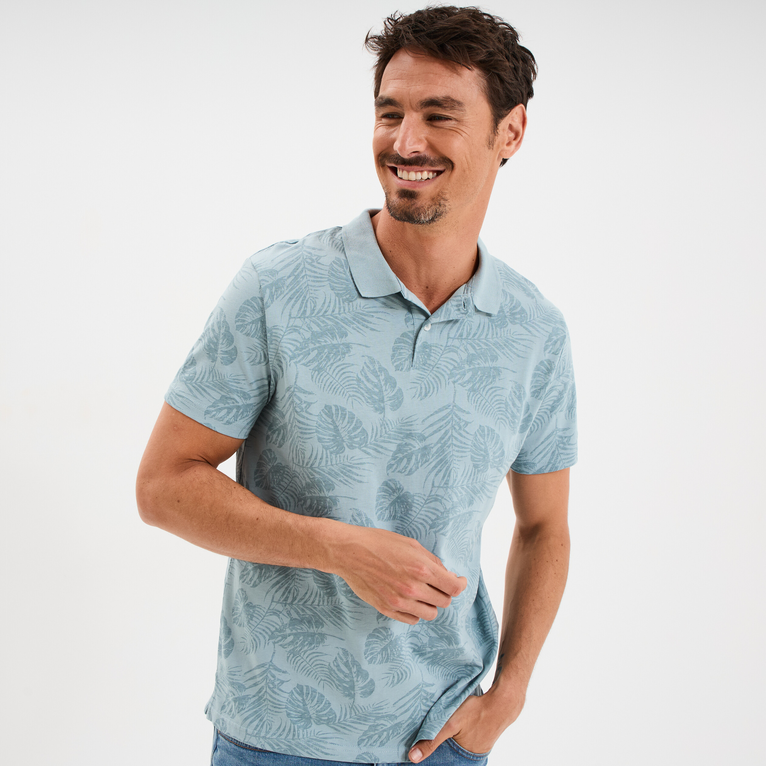 polo manches courtes coton bleu gris homme Polo manches courtes coton bleu gris homme