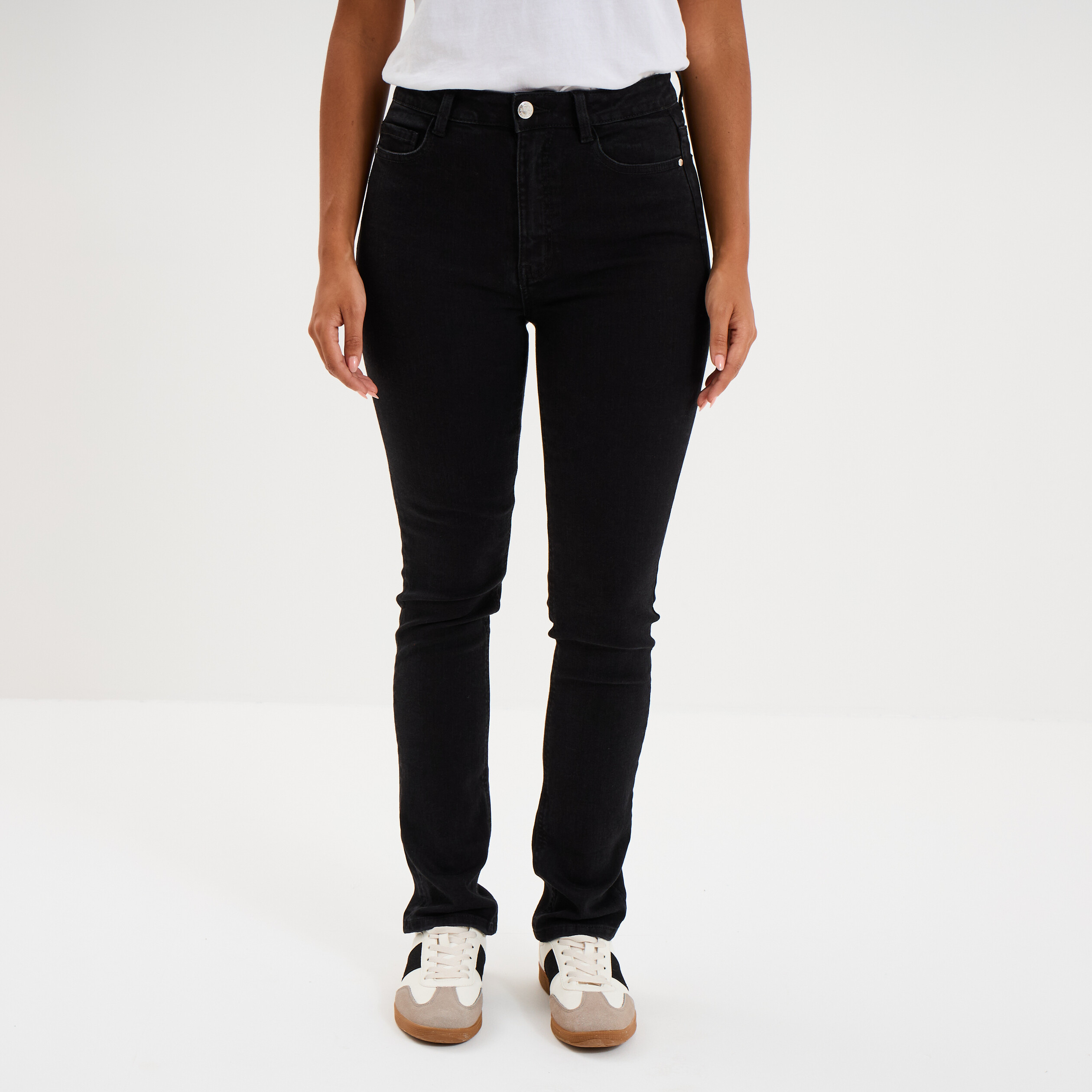 Jeans slim taille haute denim noir femme