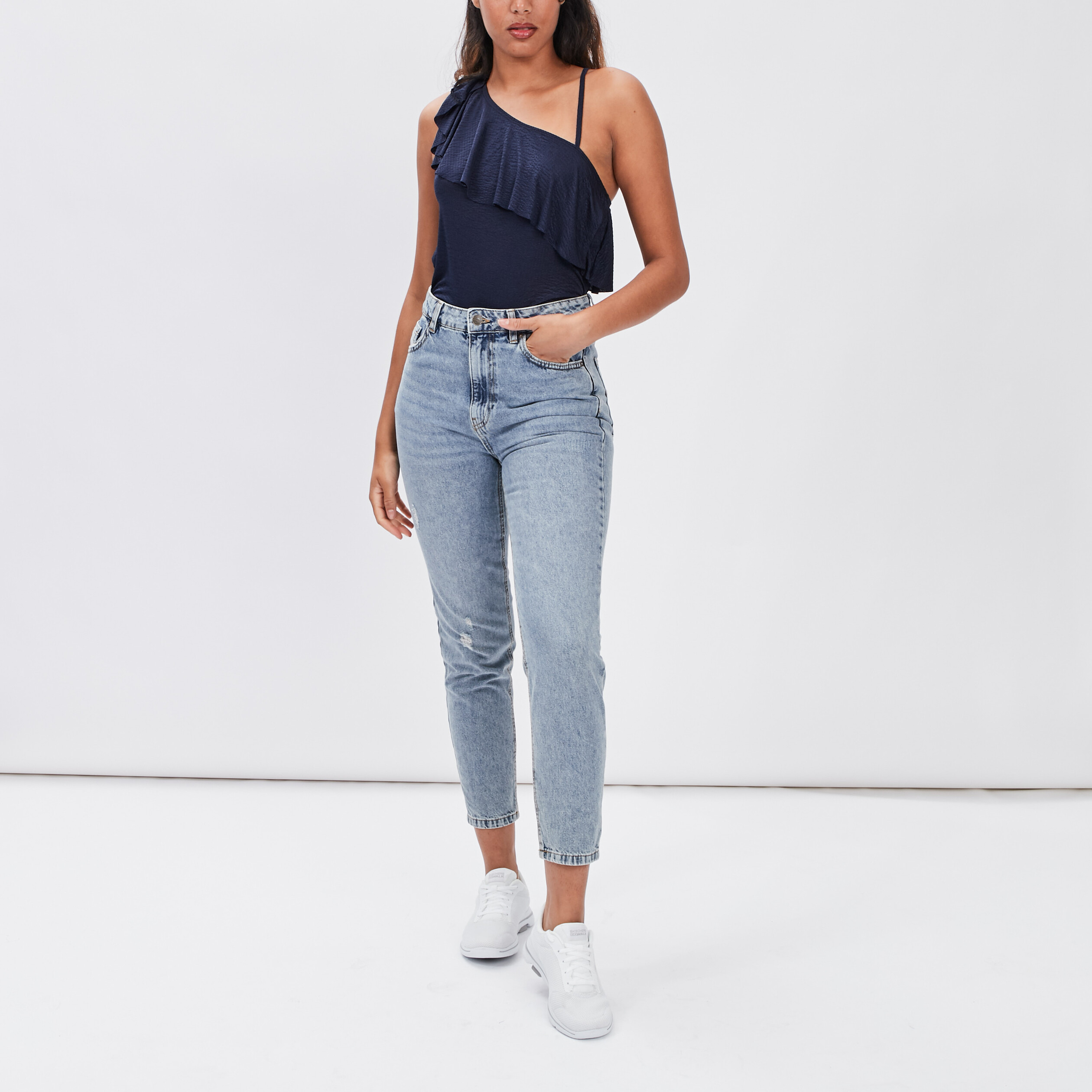 debardeur asymetrique bleu marine femme Débardeur asymétrique bleu marine femme