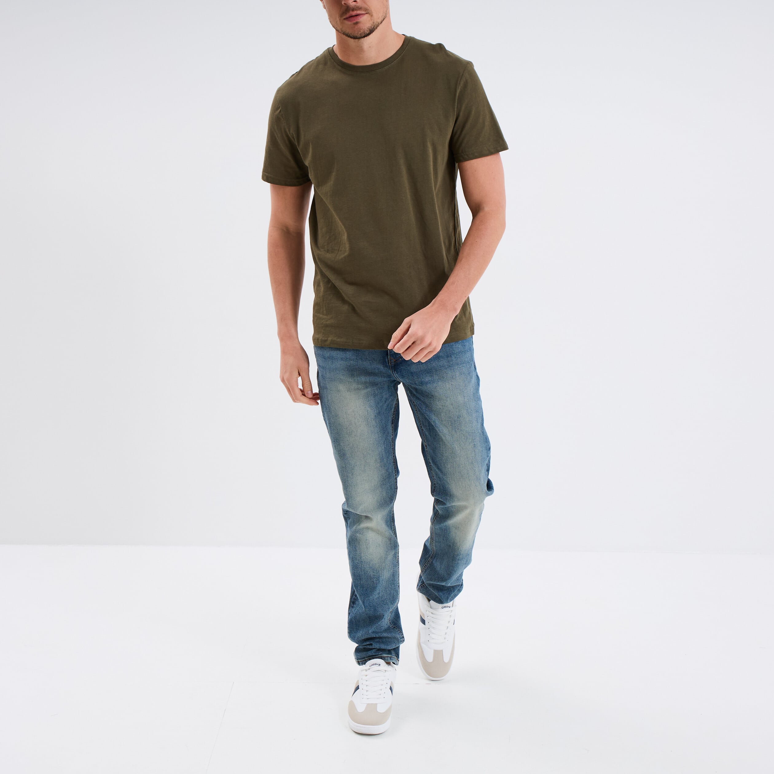 T-shirt droit en coton manches courtes vert kaki homme