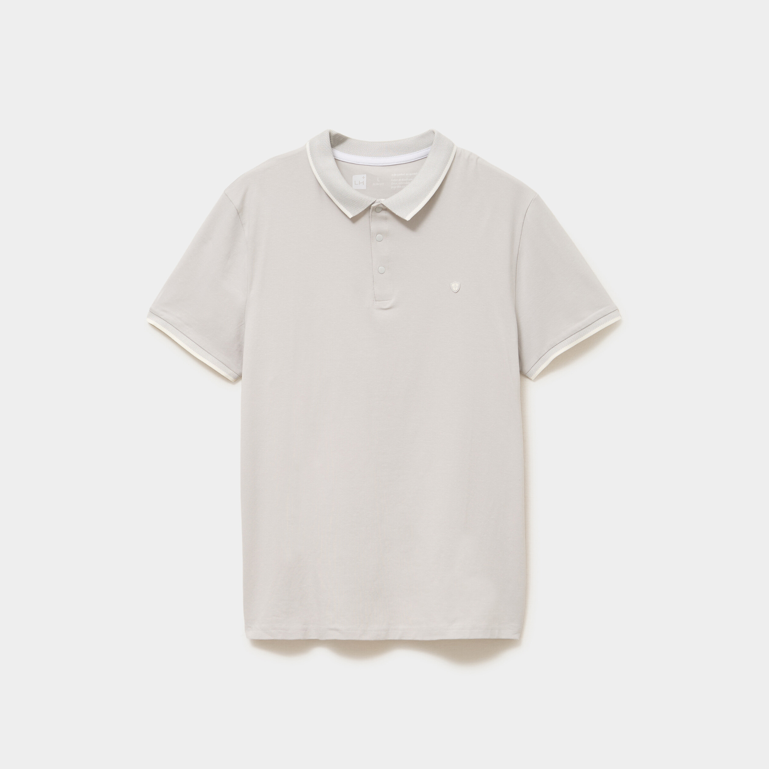 Polo slim manches courtes stretch gris clair homme