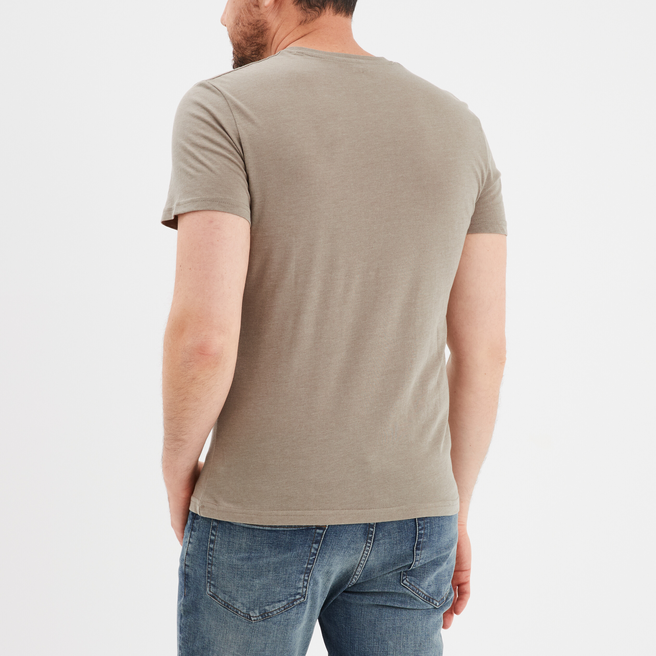 t shirt manches courtes coton col v taupe homme T-shirt manches courtes coton col V taupe homme