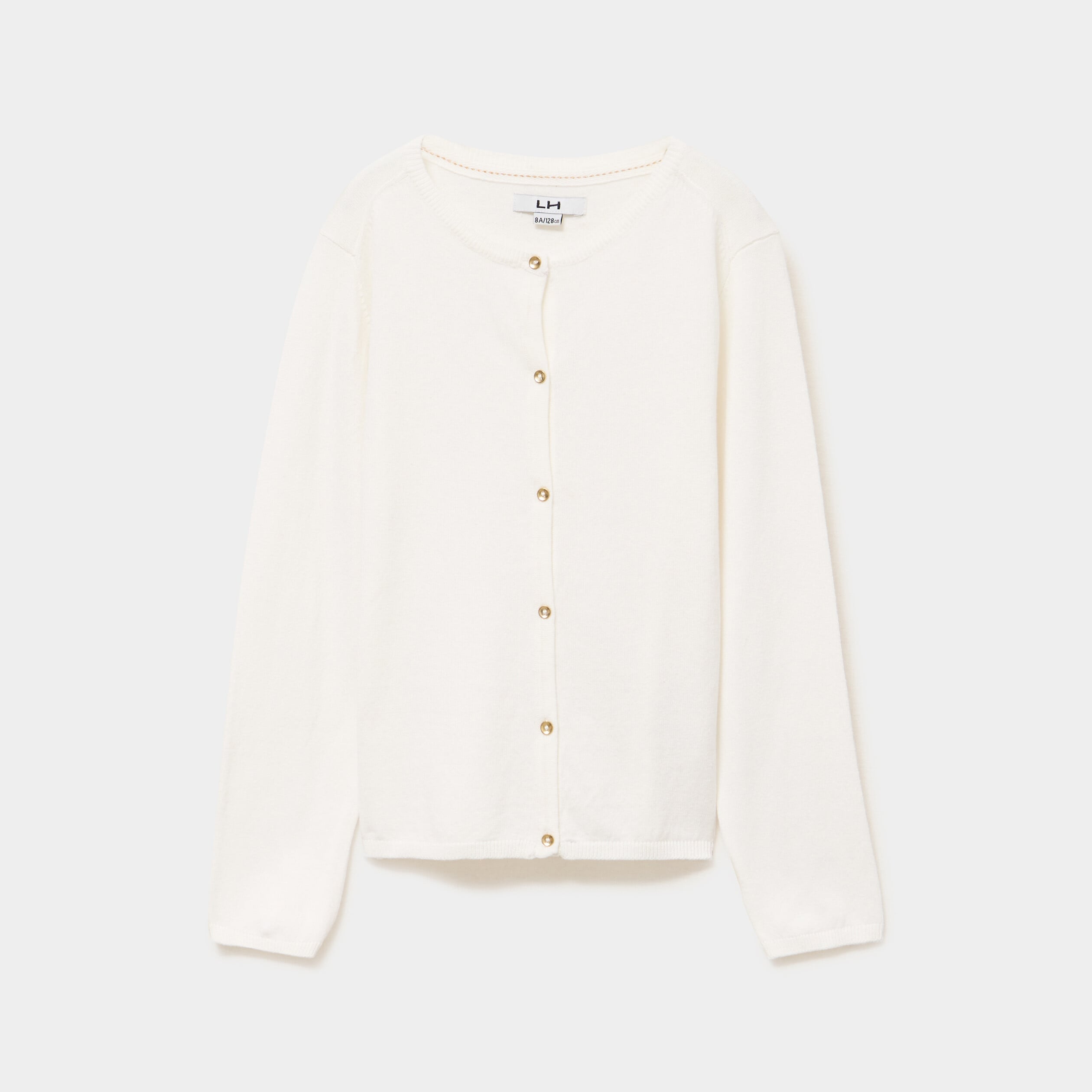 Gilet boutonn&eacute; coton m&eacute;lang&eacute; ivoire fille