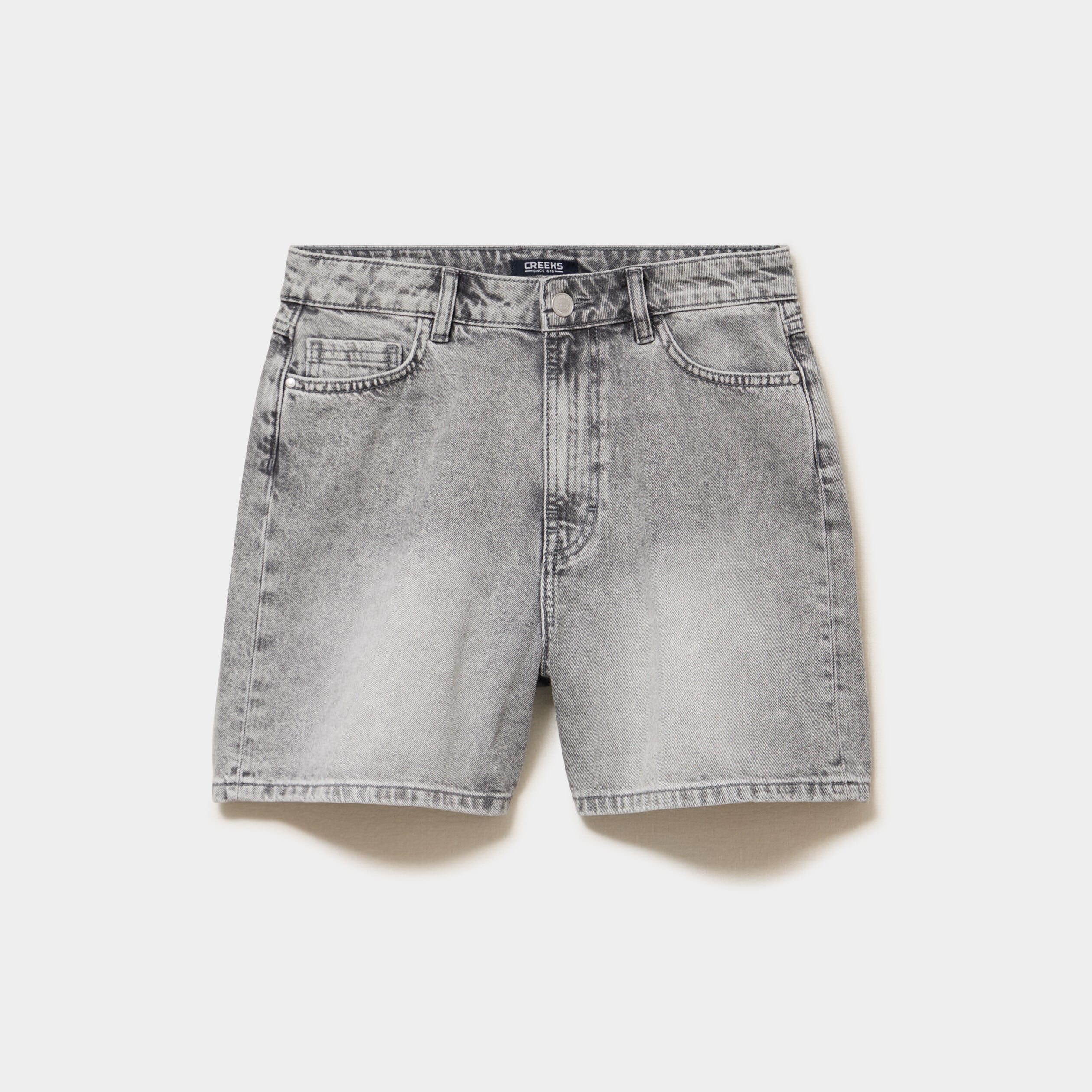 Short mom en jean 5 poches denim gris clair femme