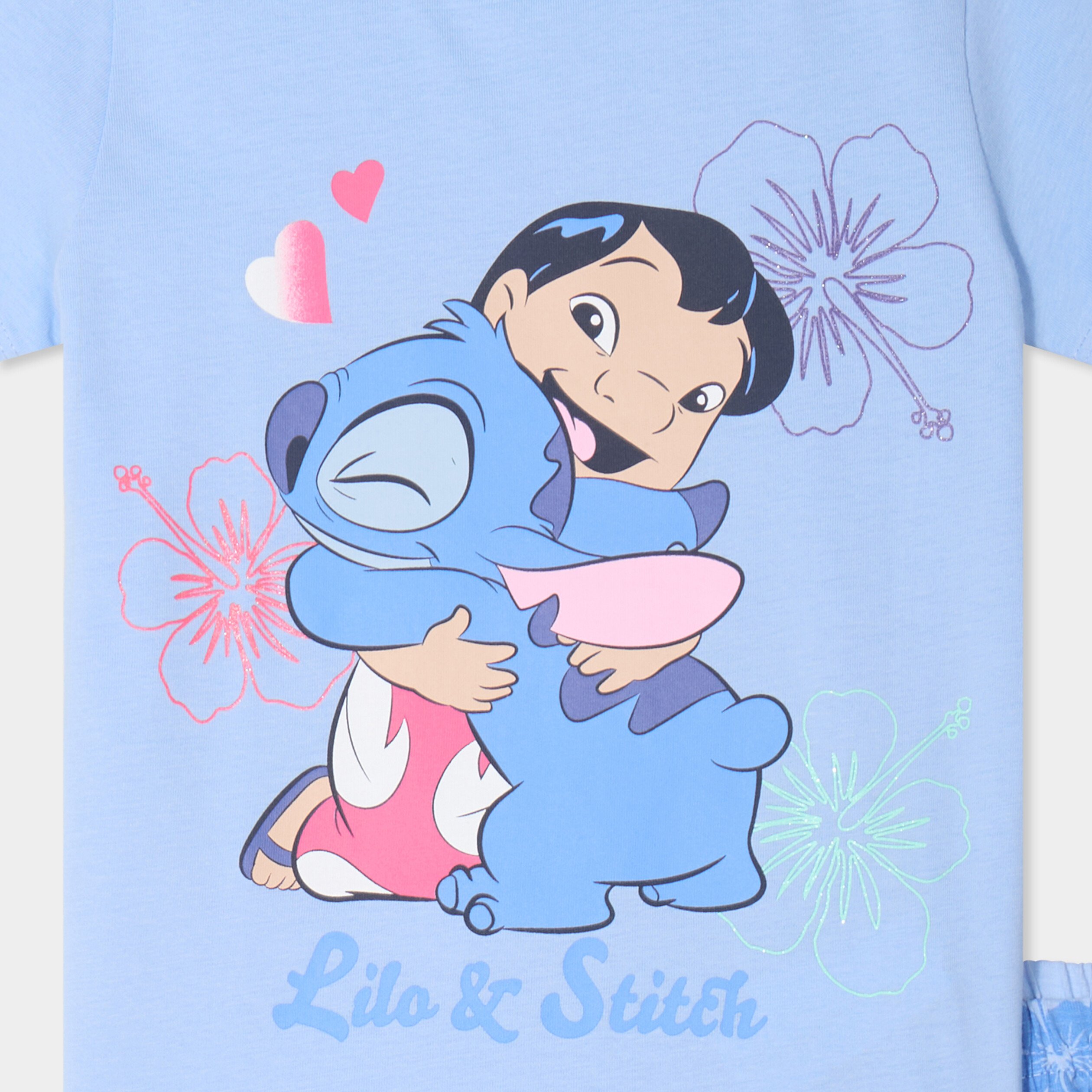 ensemble pyjama short coton stitch bleu clair fille Ensemble pyjama short coton Stitch bleu clair fille