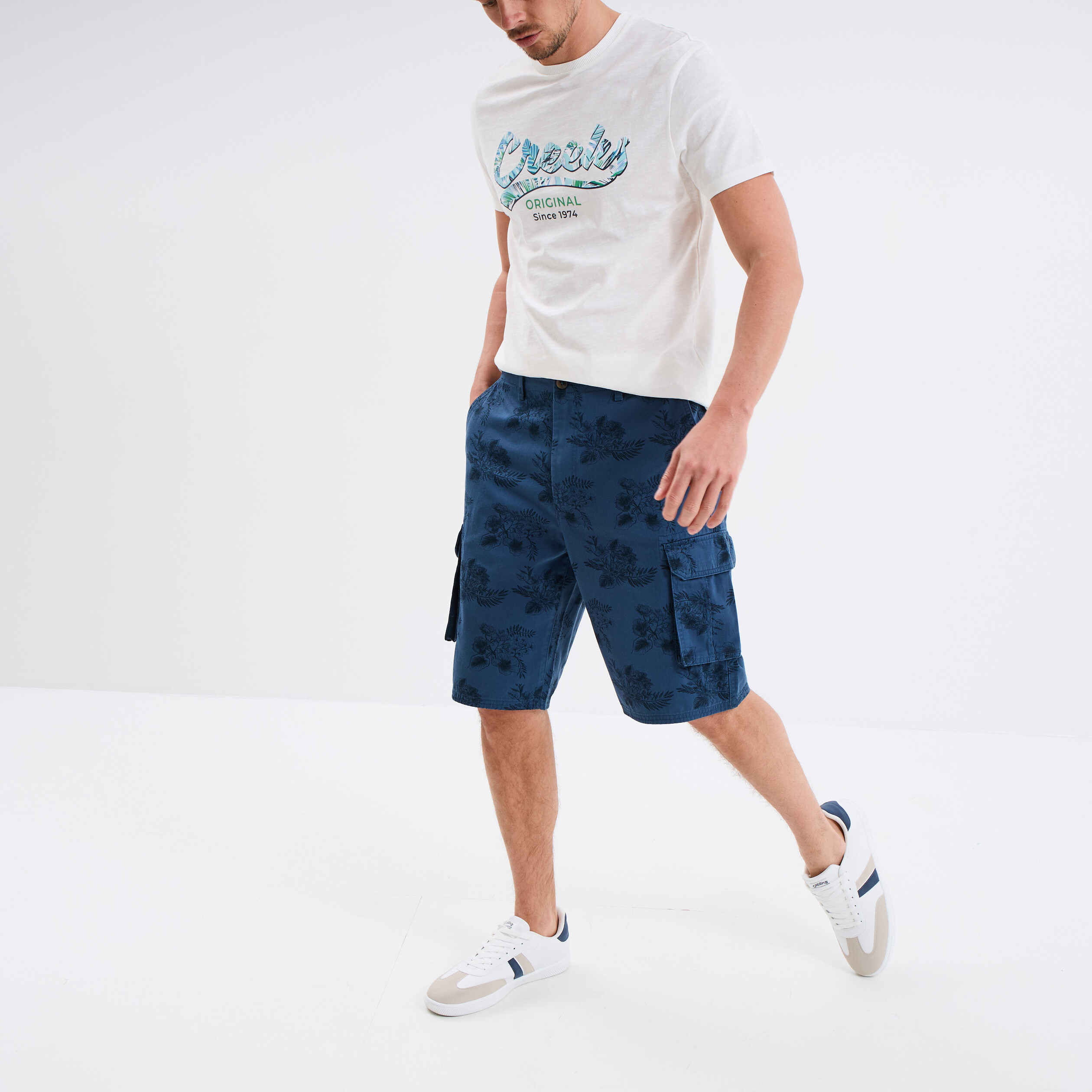 bermuda cargo coton bleu fonce homme Bermuda cargo coton bleu foncé homme