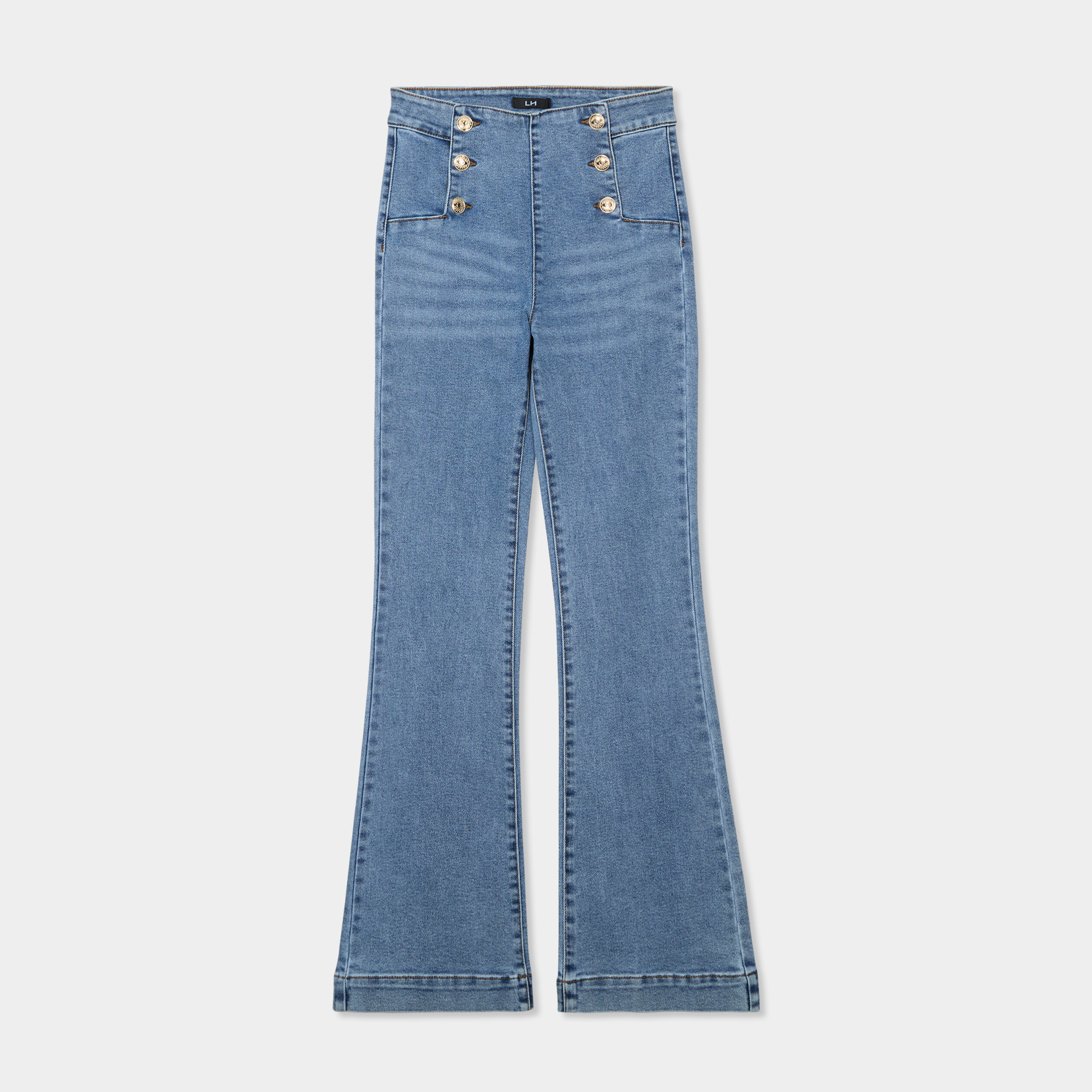 Jeans taille haute flare &agrave; ponts denim double stone femme