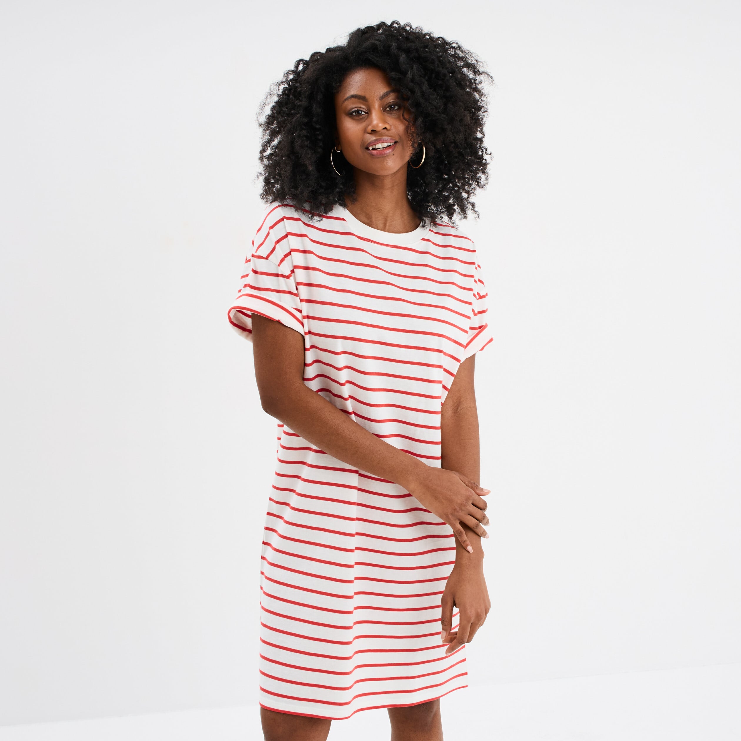 Robe t-shirt manches courtes coton ecru femme