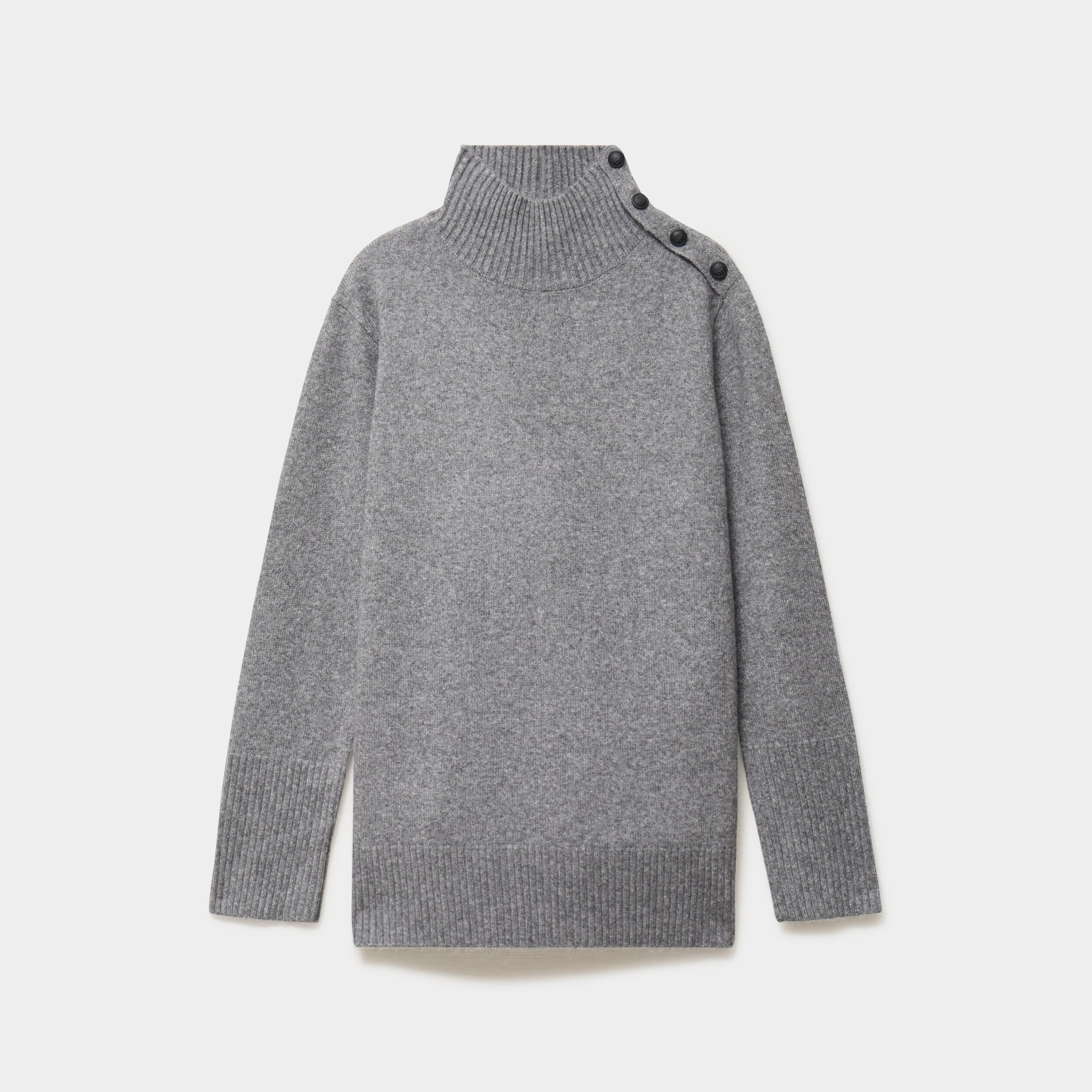 Pull col montant &agrave; boutons gris femme