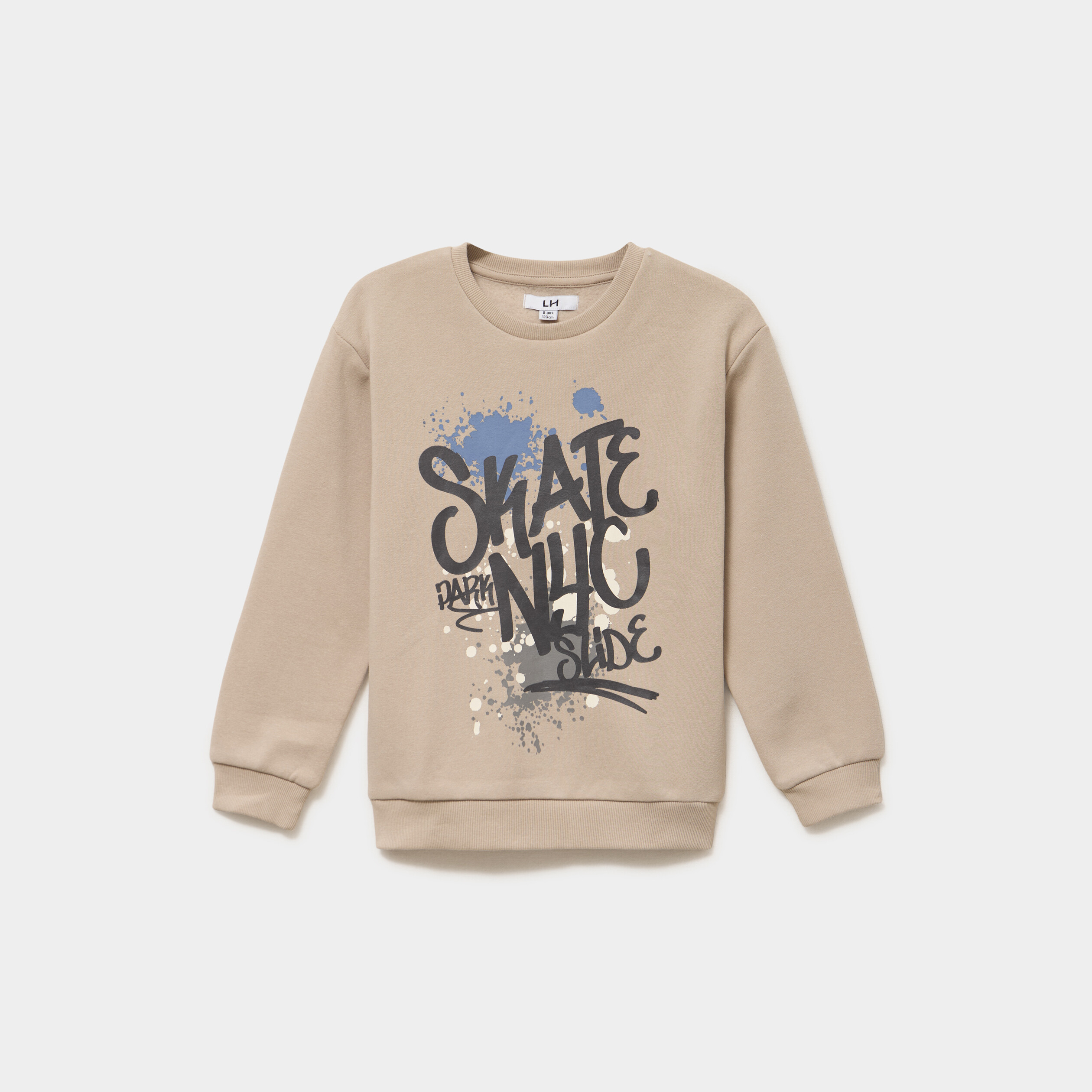 Sweat col rond oversize manches longues gris fonc&eacute; gar&ccedil;on
