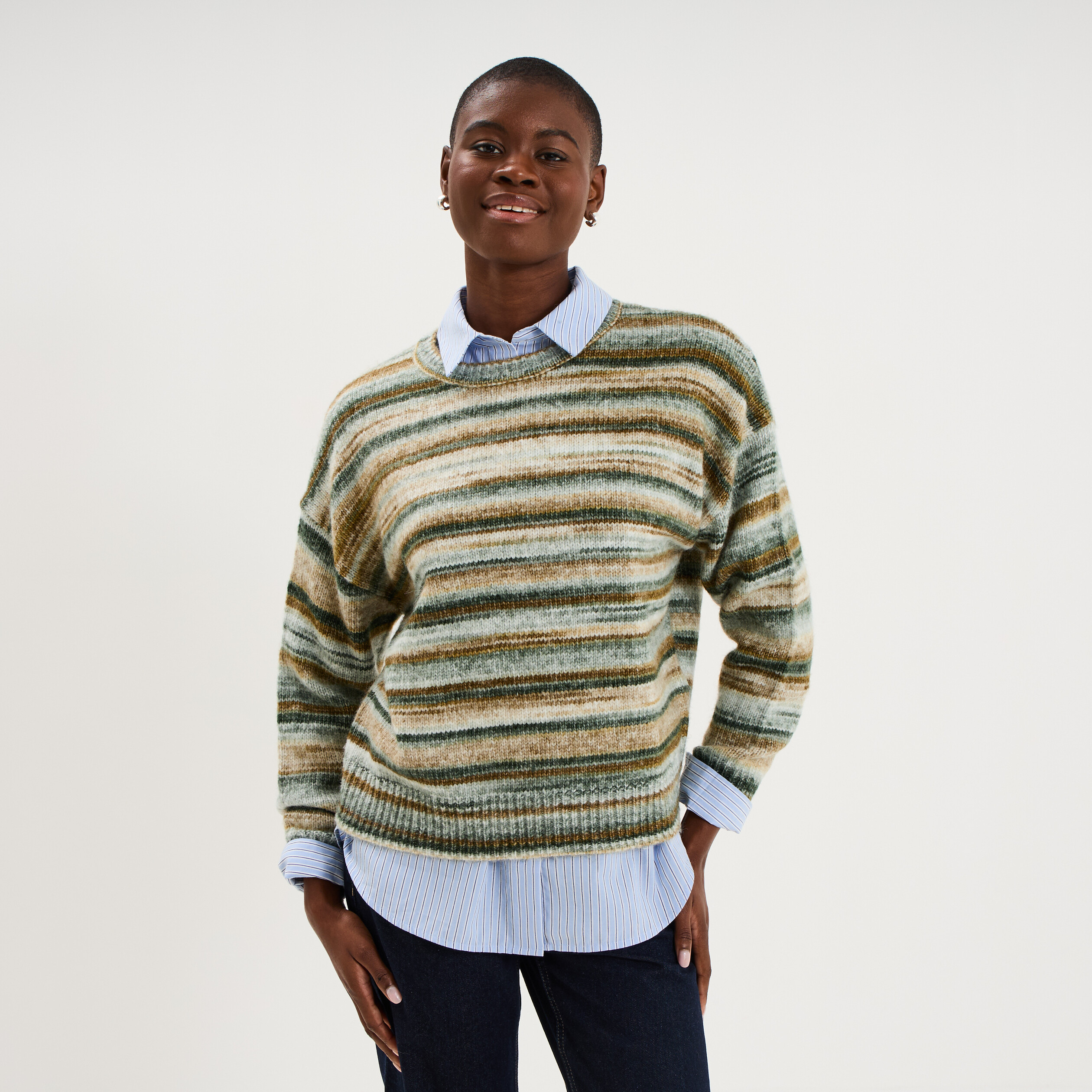 Pull col rond manches longues vert menthe femme