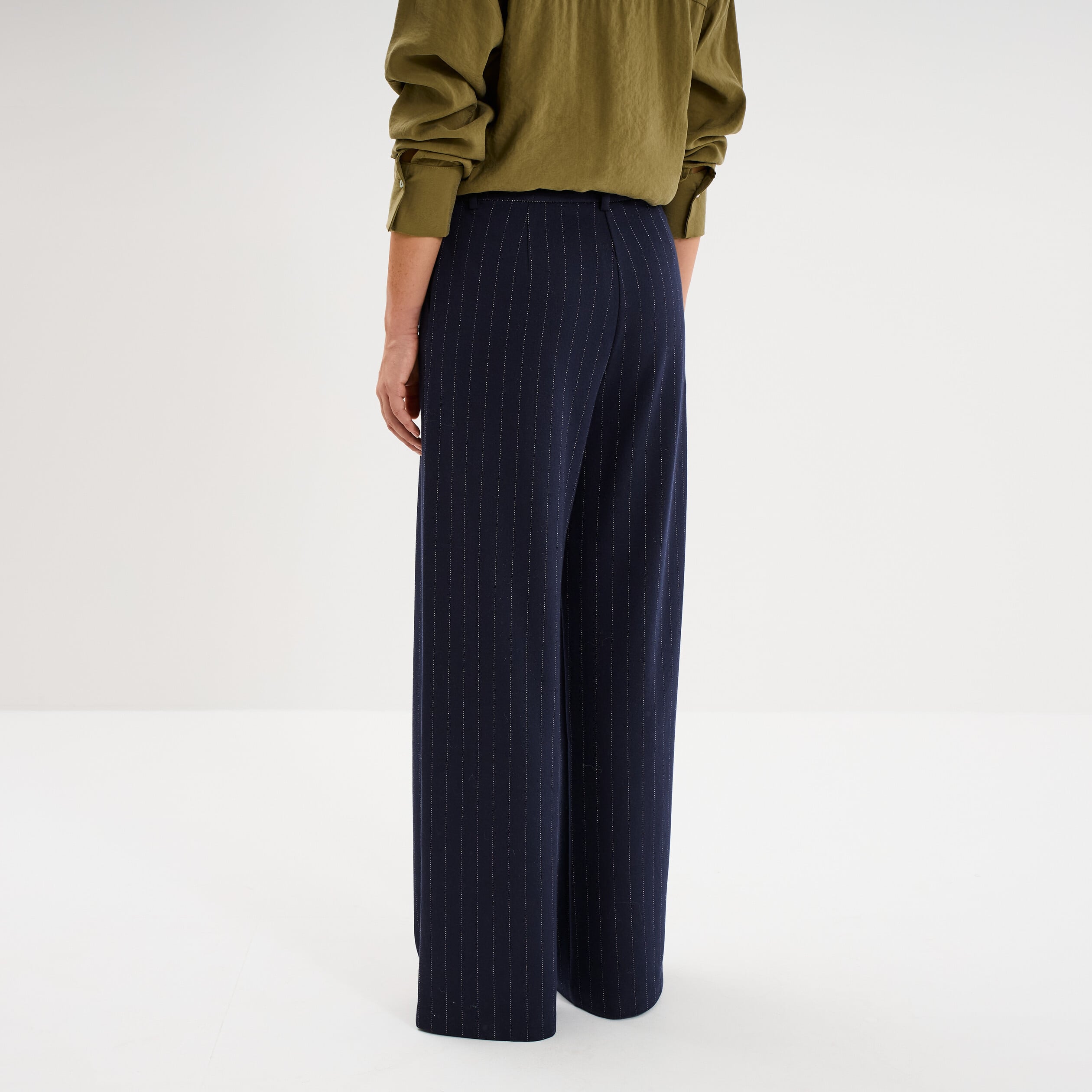 Pantalon large taille haute milano bleu marine femme