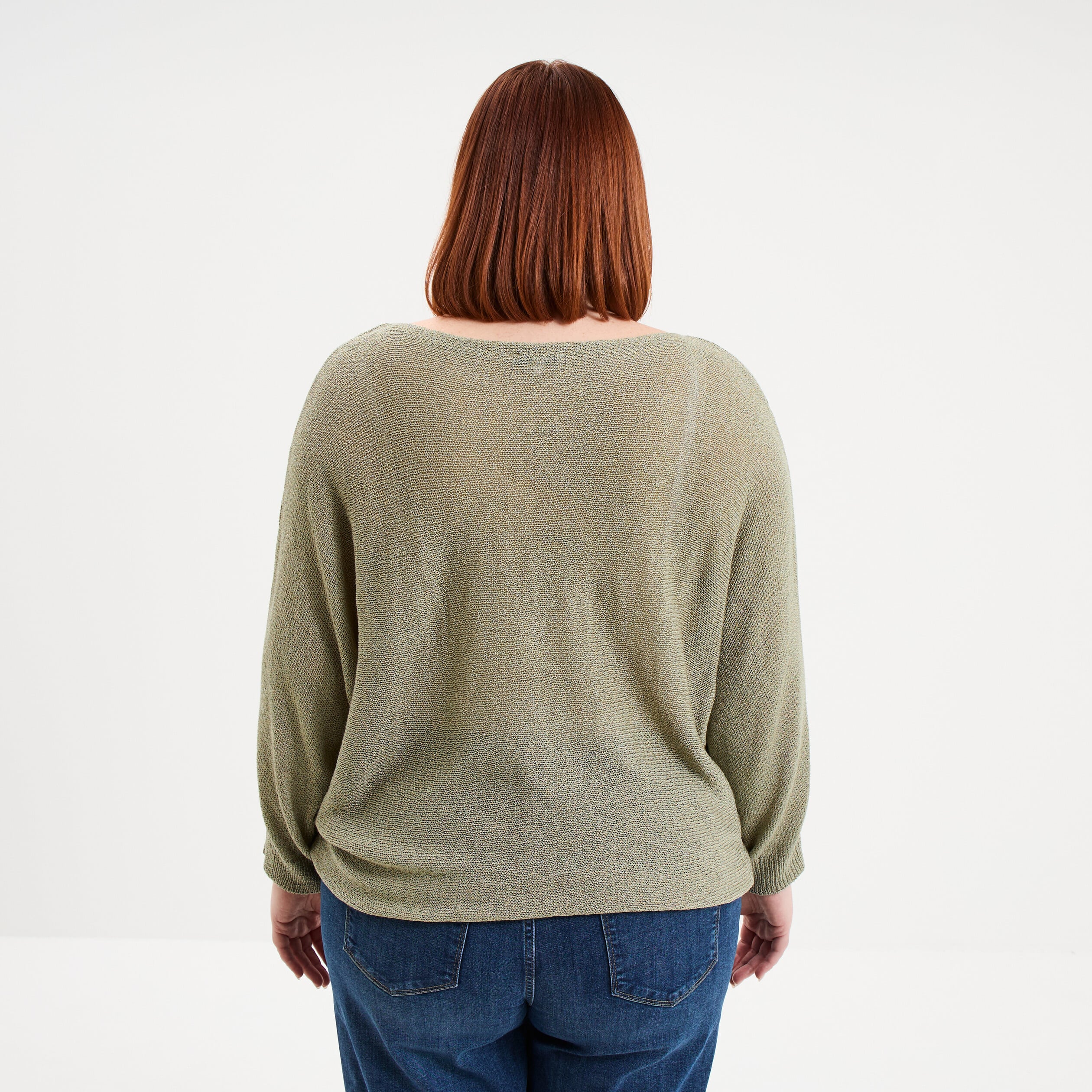 Pull manches longues col rond vert kaki femme grande taille