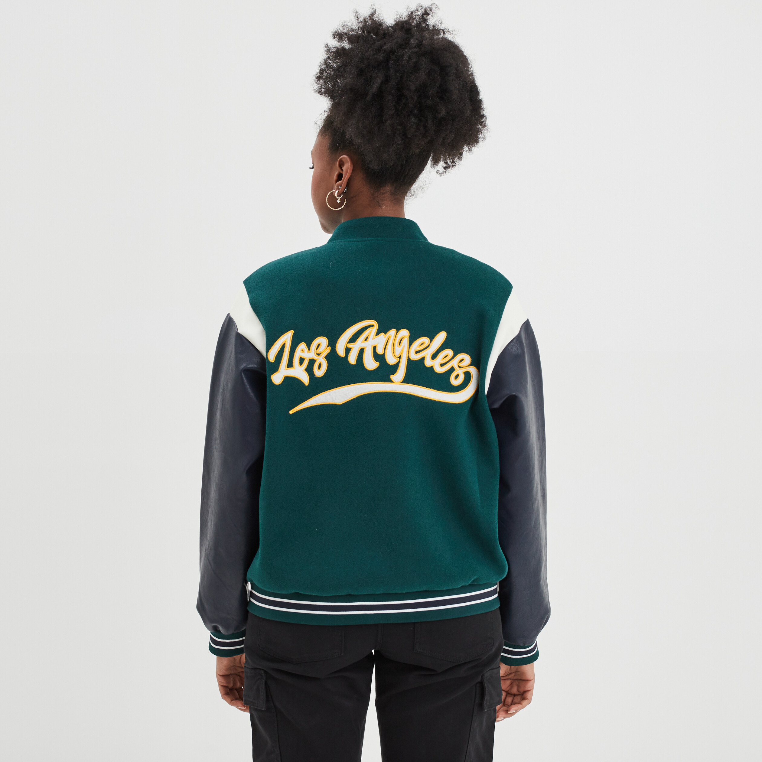 veste teddy manches simili cuir creeks vert emeraude femme Veste teddy manches simili cuir Creeks vert émeraude femme