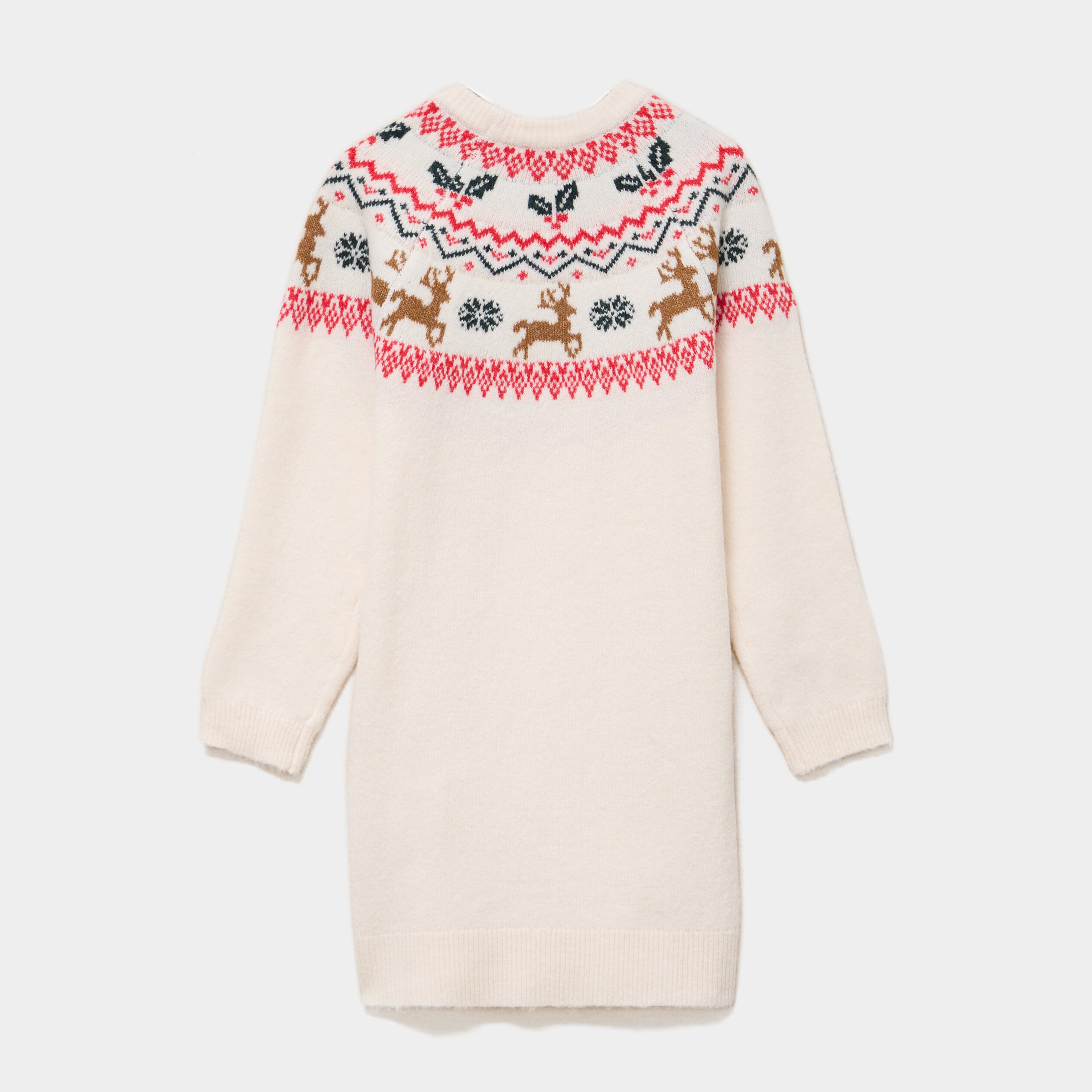 Robe pull droite manches longues No&euml;l ecru fille