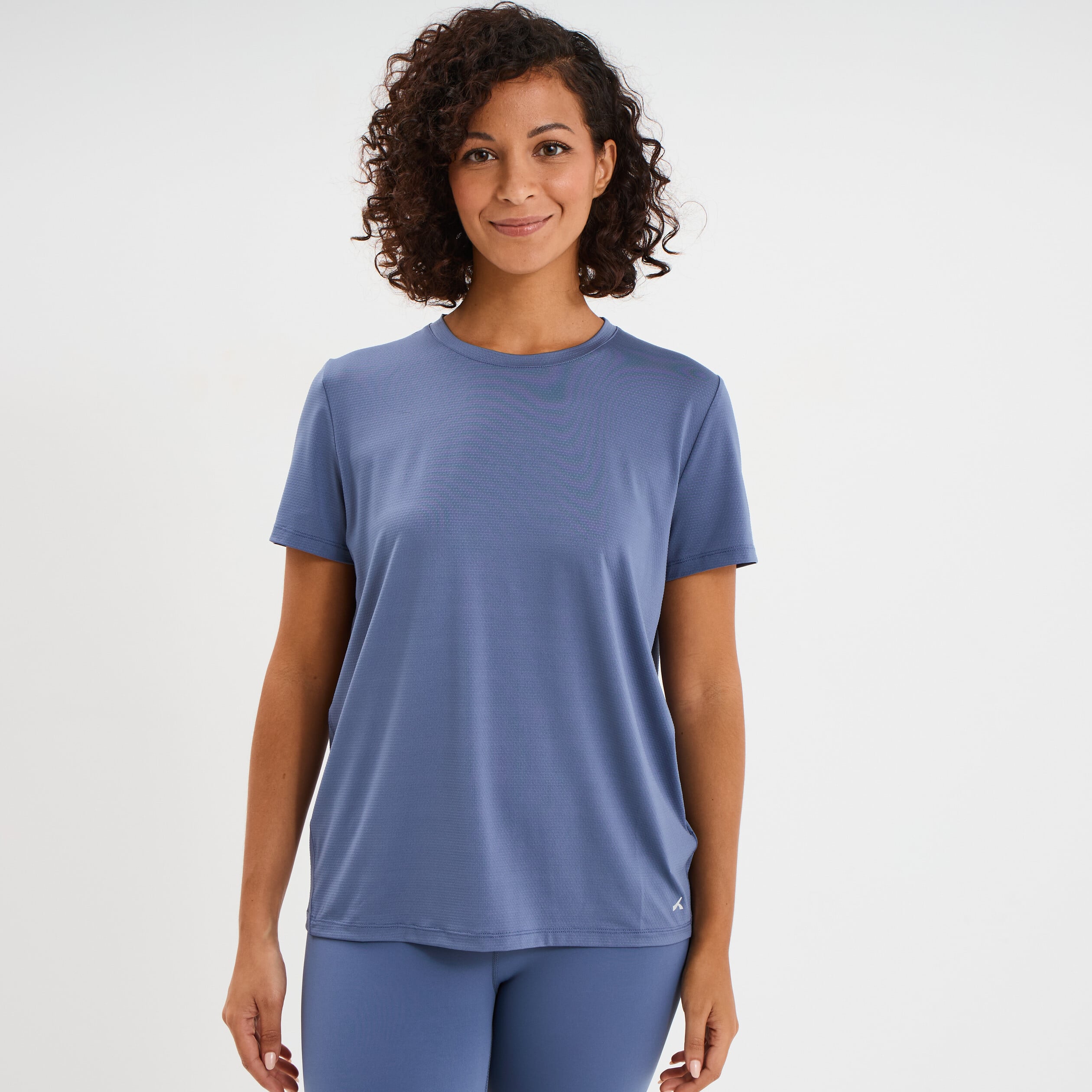 T-shirt de sport droit manches courtes bleu fonc&eacute; femme