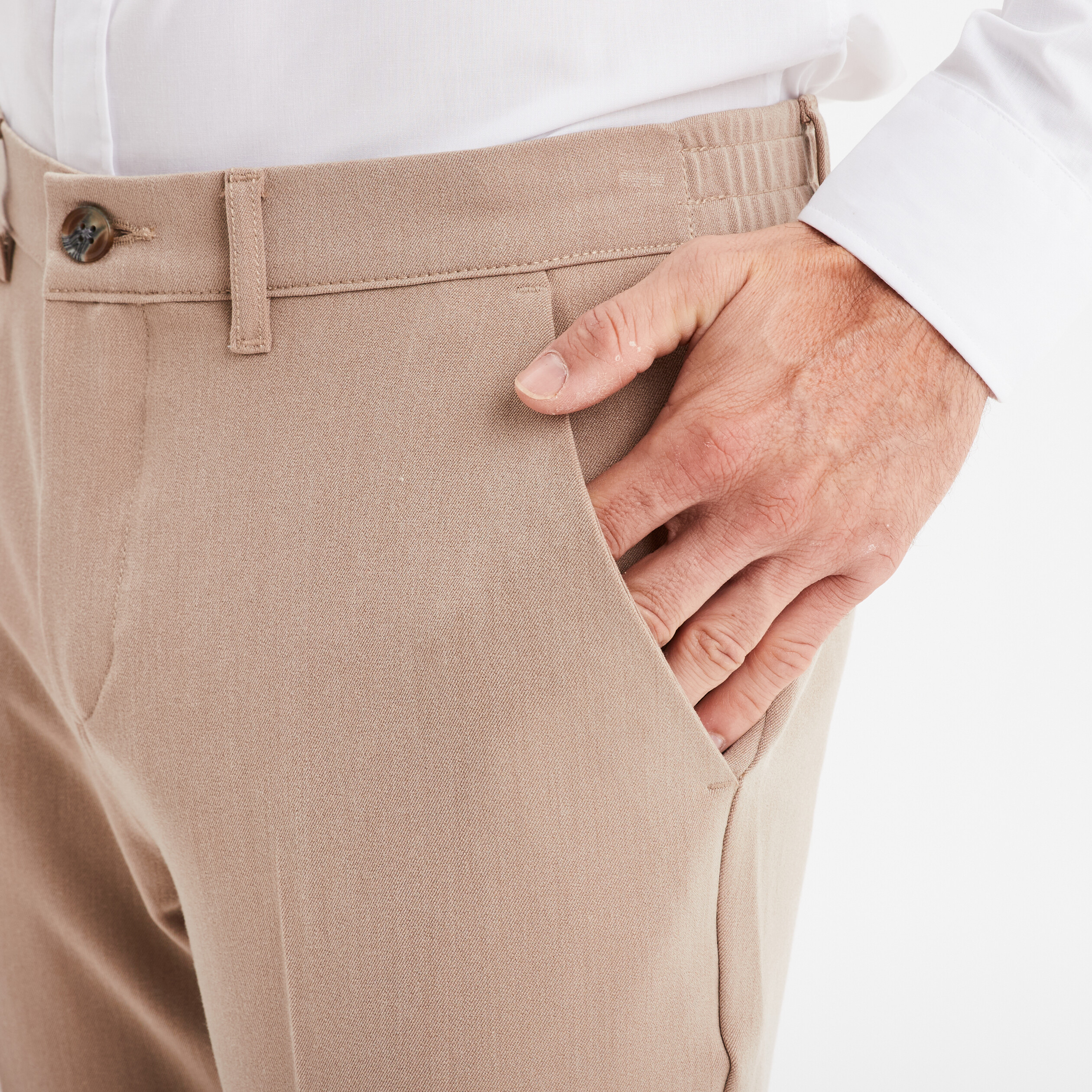 pantalon chino slim taille elastiquee beige homme Pantalon chino slim taille élastiquée beige homme