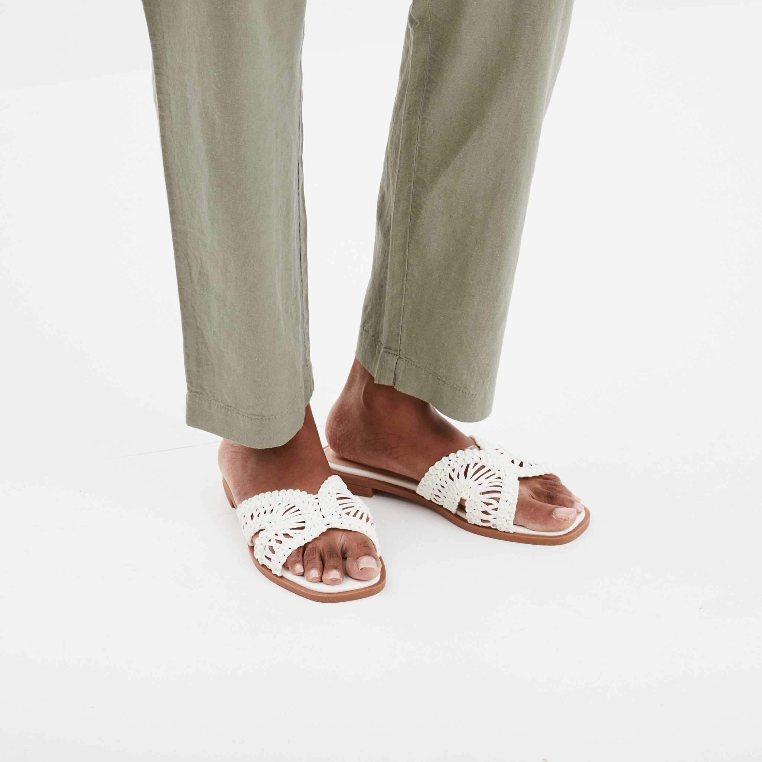 mules effet macrame blanc femme Mules effet macramé blanc femme