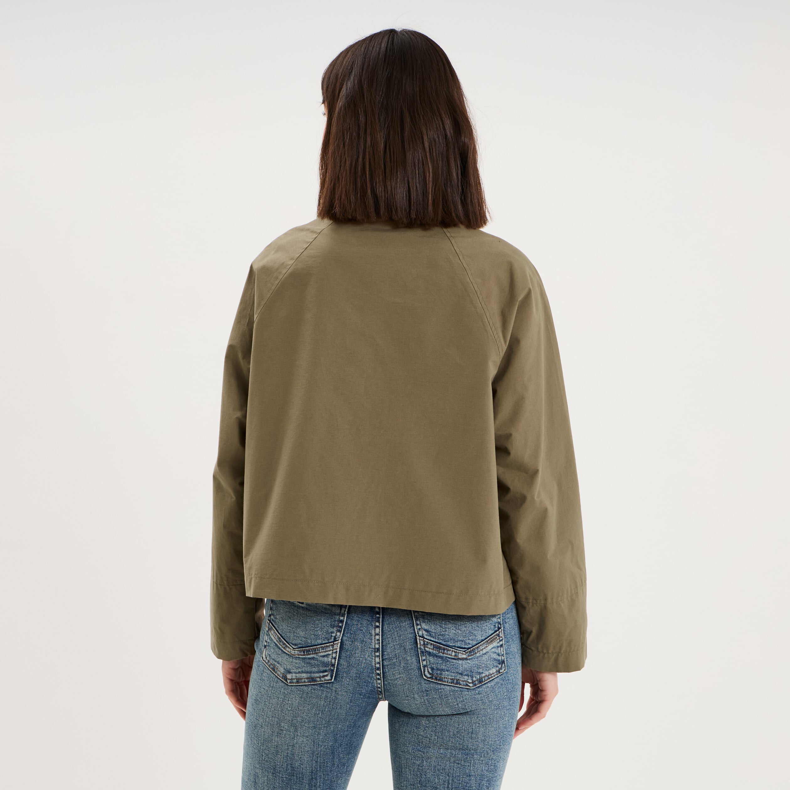 Veste courte oversize col velours c&ocirc;tel&eacute; taupe femme