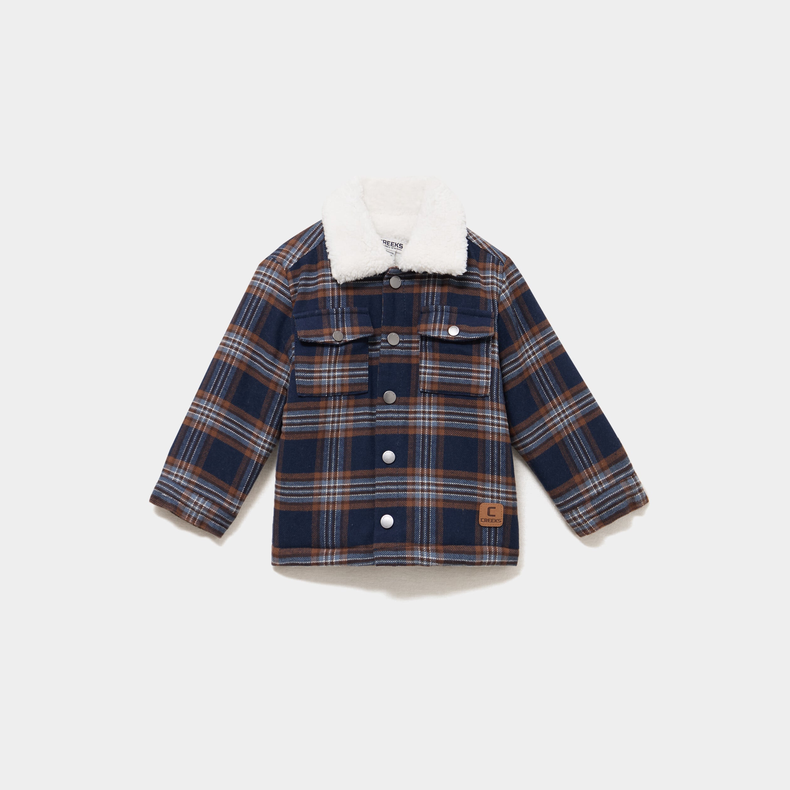 Veste doubl&eacute;e boutonn&eacute;e col aviateur bleu b&eacute;b&eacute; gar&ccedil;on