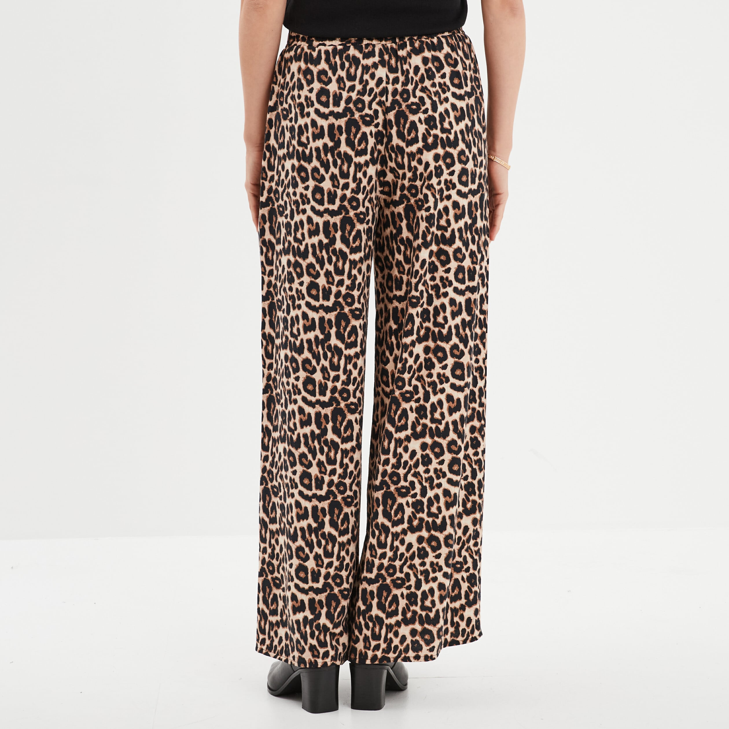 Pantalon large fluide taille &eacute;lastiqu&eacute;e beige femme
