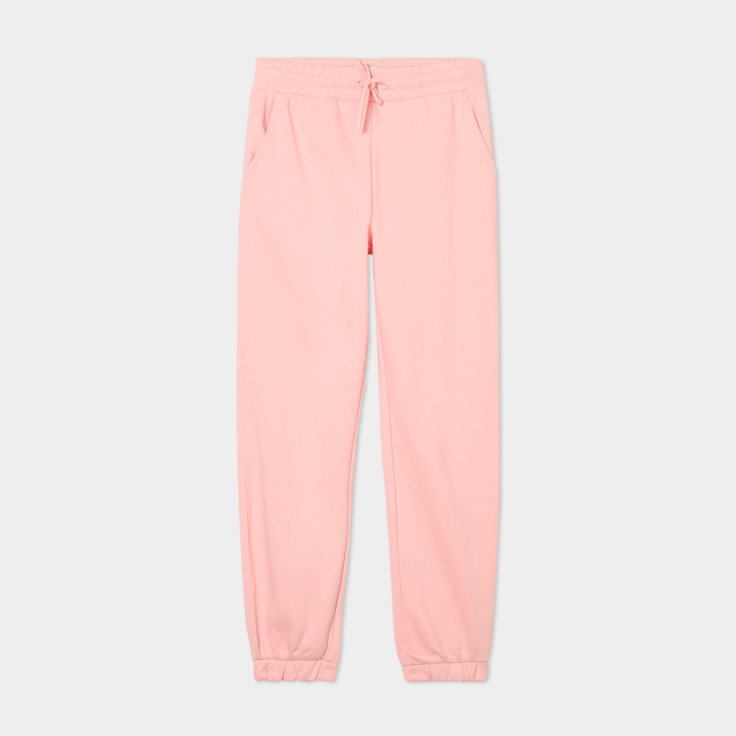 Pantalon jogging droit molleton rose poudr&eacute;e femme
