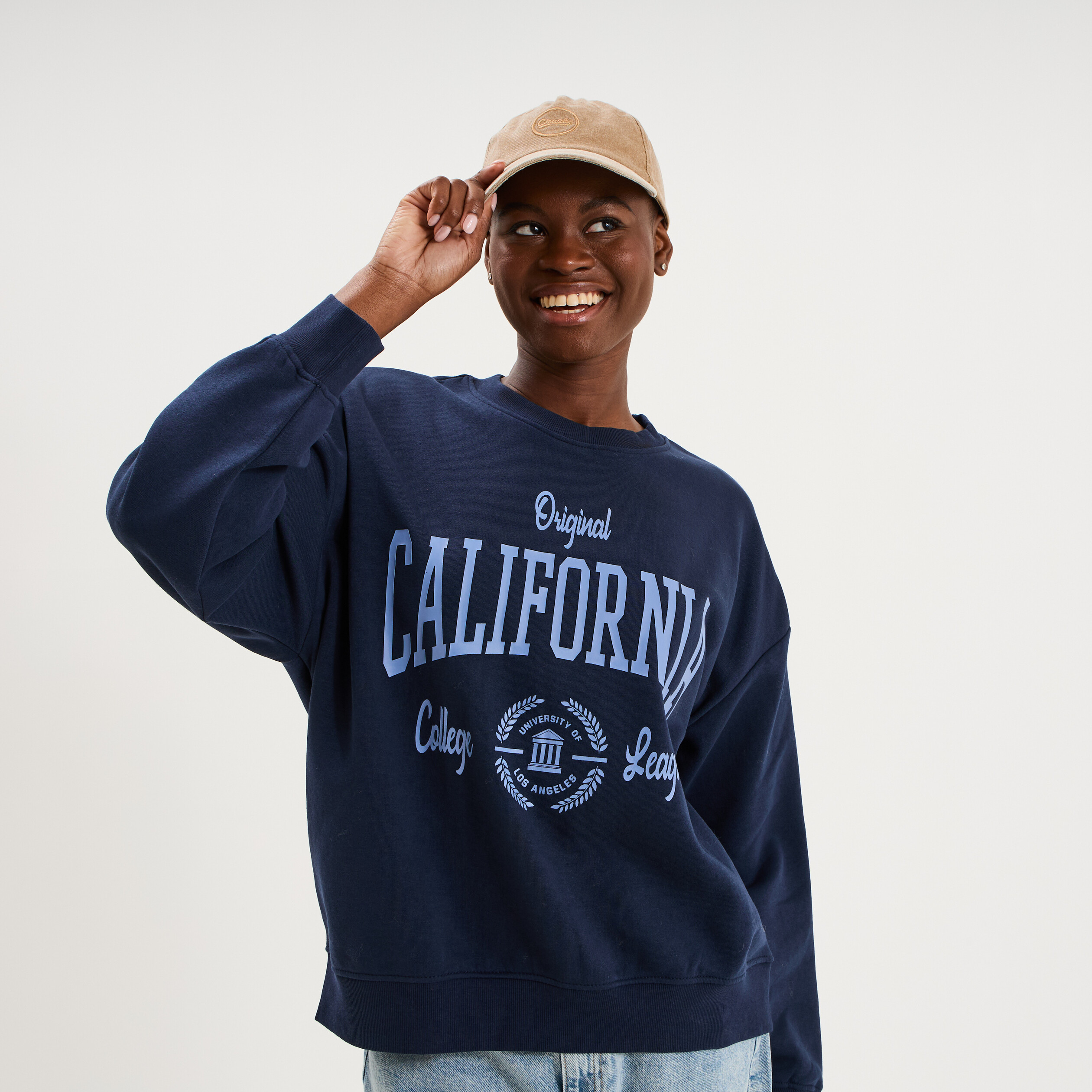 Sweat col rond manches longues bleu marine femme