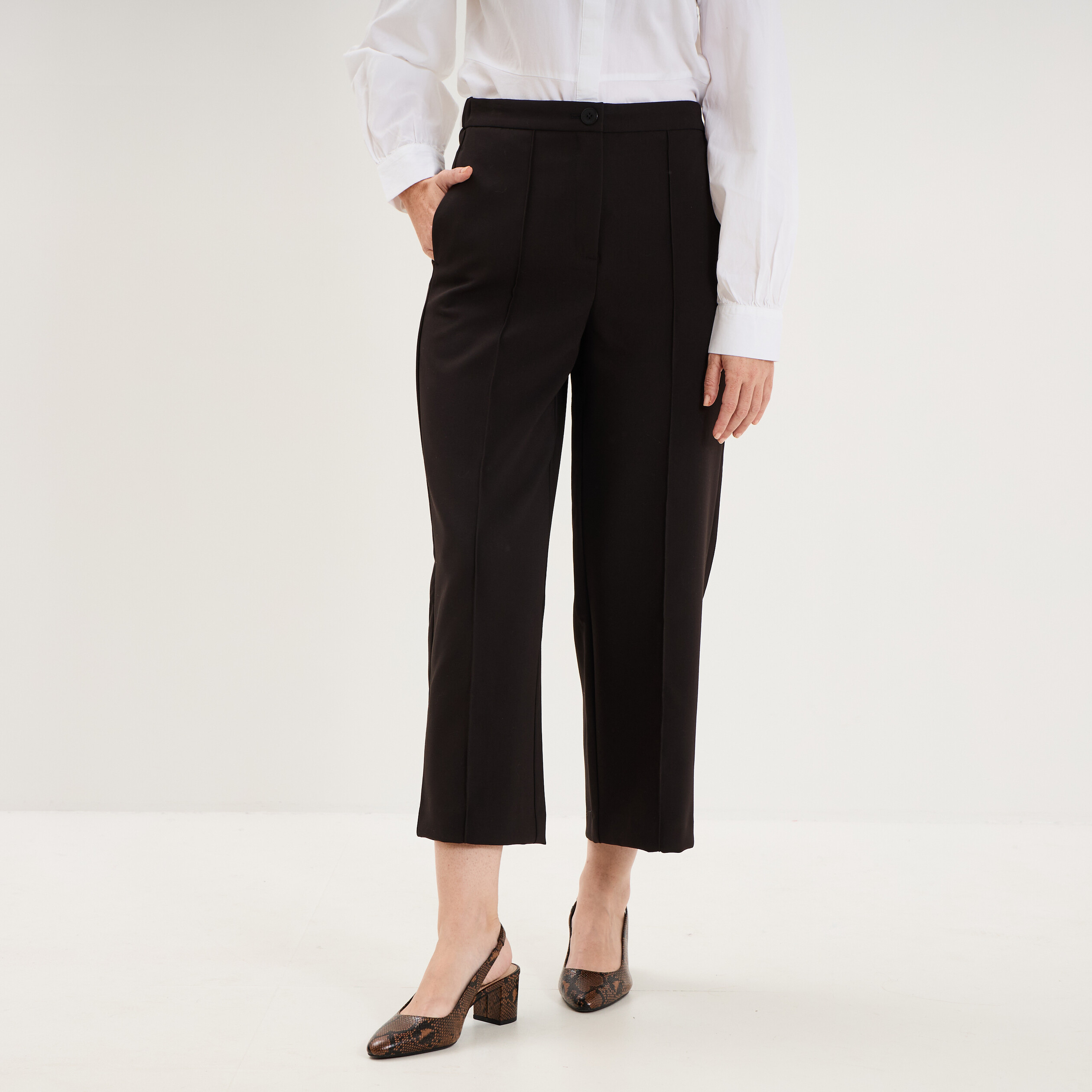 Pantalon droit 7/8&egrave;me &agrave; pinces noir femme