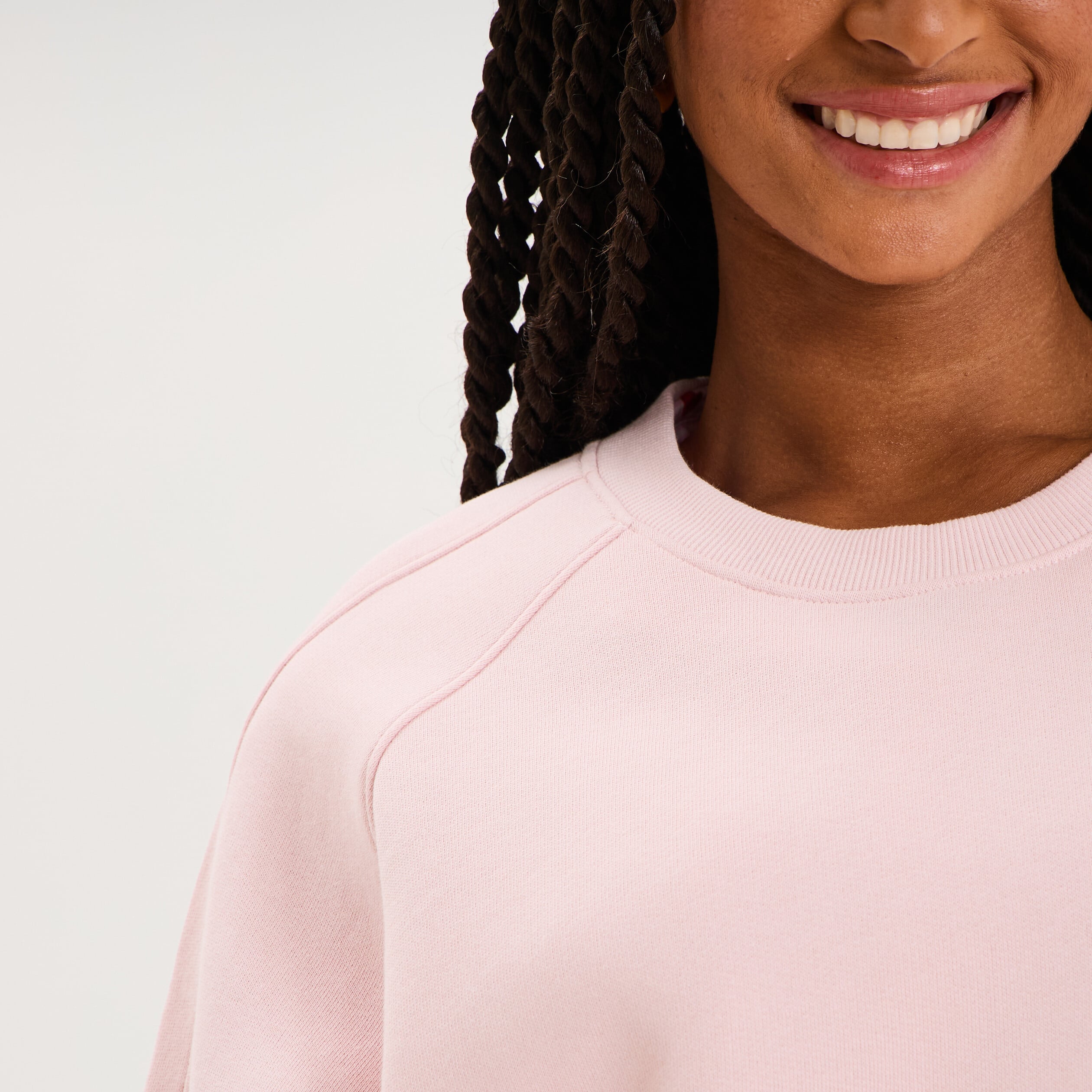 Sweat col rond oversize manches longues rose pastel femme