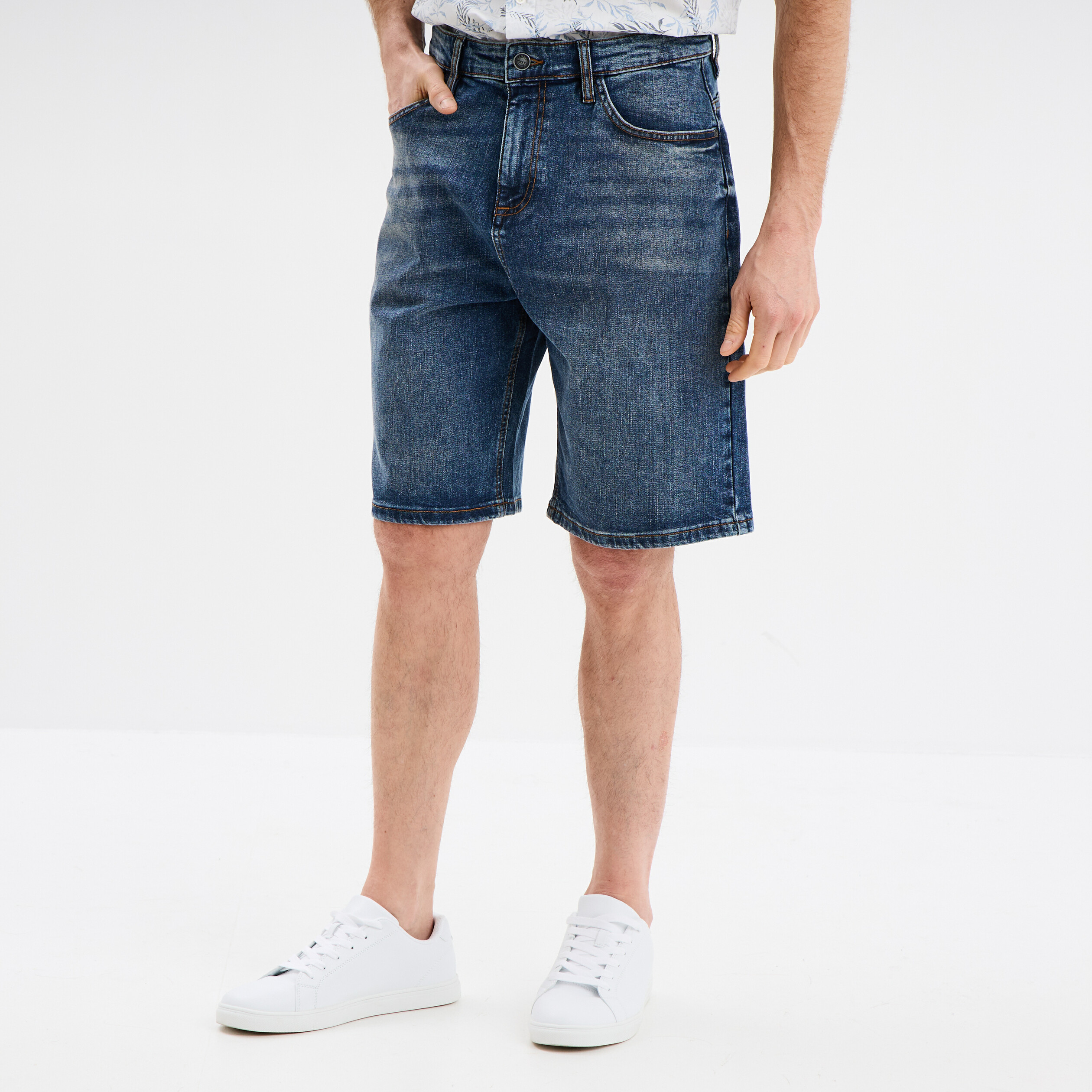 bermuda en jean droit coton denim stone homme Bermuda en jean droit coton denim stone homme